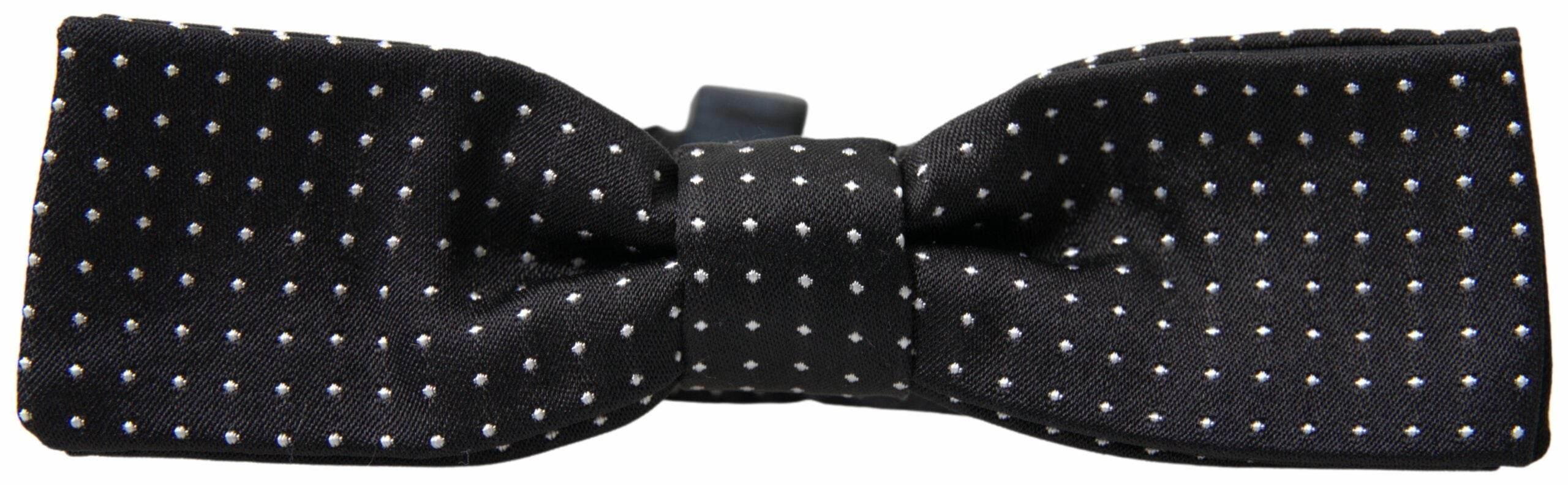 Dolce & Gabbana Black Polka Dot Silk Adjustable Men Neck Papillon Bow Tie - Hilstor