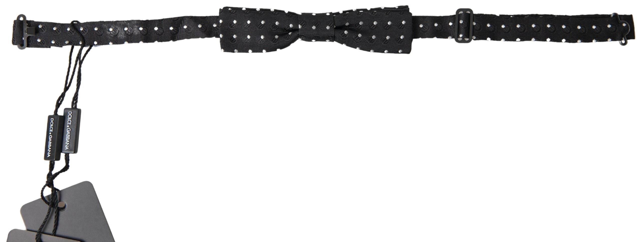 Dolce & Gabbana Black Polka Dot Silk Adjustable Men Neck Papillon Bow Tie - Hilstor