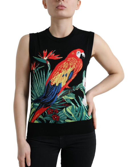Dolce & Gabbana Black Bird Wool Knit Sleeveless Tank T-shirt - Hilstor