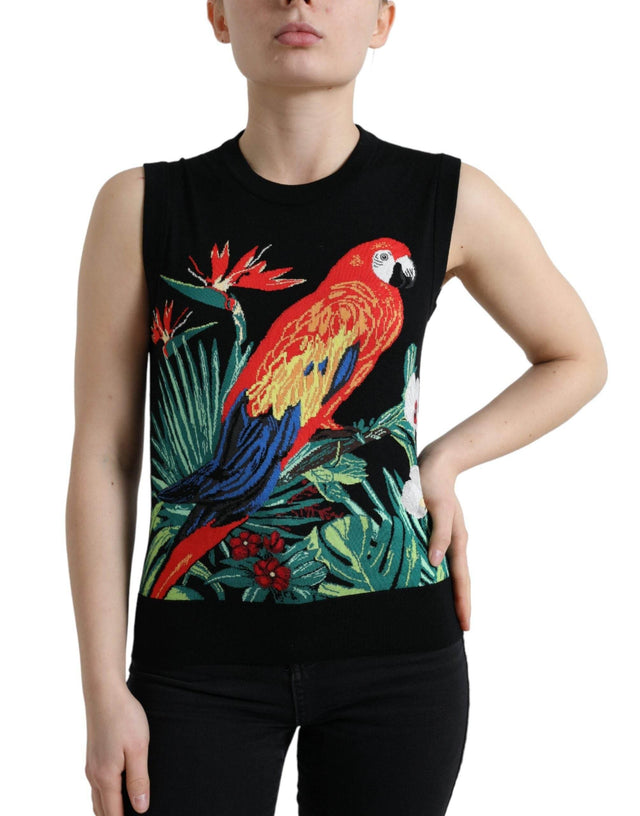 Dolce & Gabbana Black Bird Wool Knit Sleeveless Tank T-shirt - Hilstor