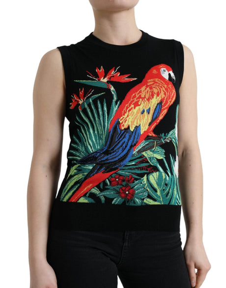 Dolce & Gabbana Black Bird Wool Knit Sleeveless Tank T-shirt - Hilstor