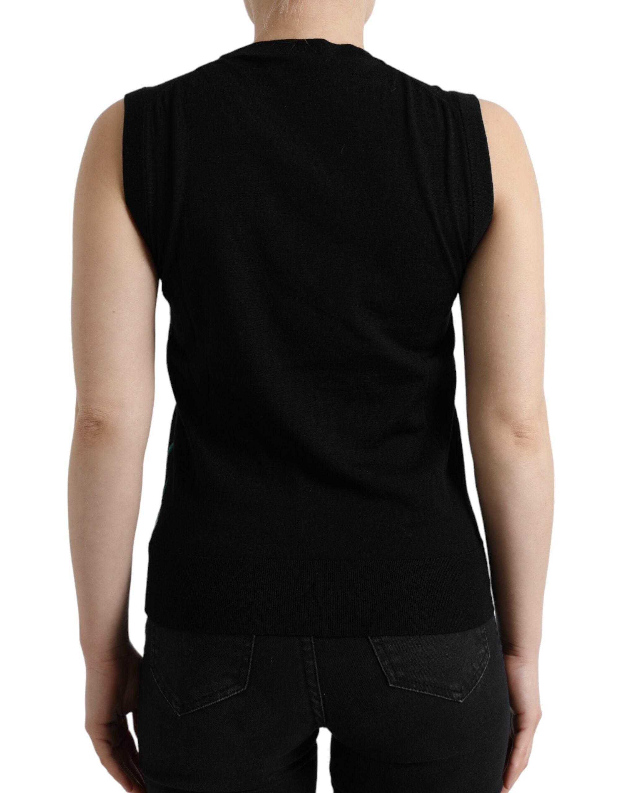Dolce & Gabbana Black Bird Wool Knit Sleeveless Tank T-shirt - Hilstor