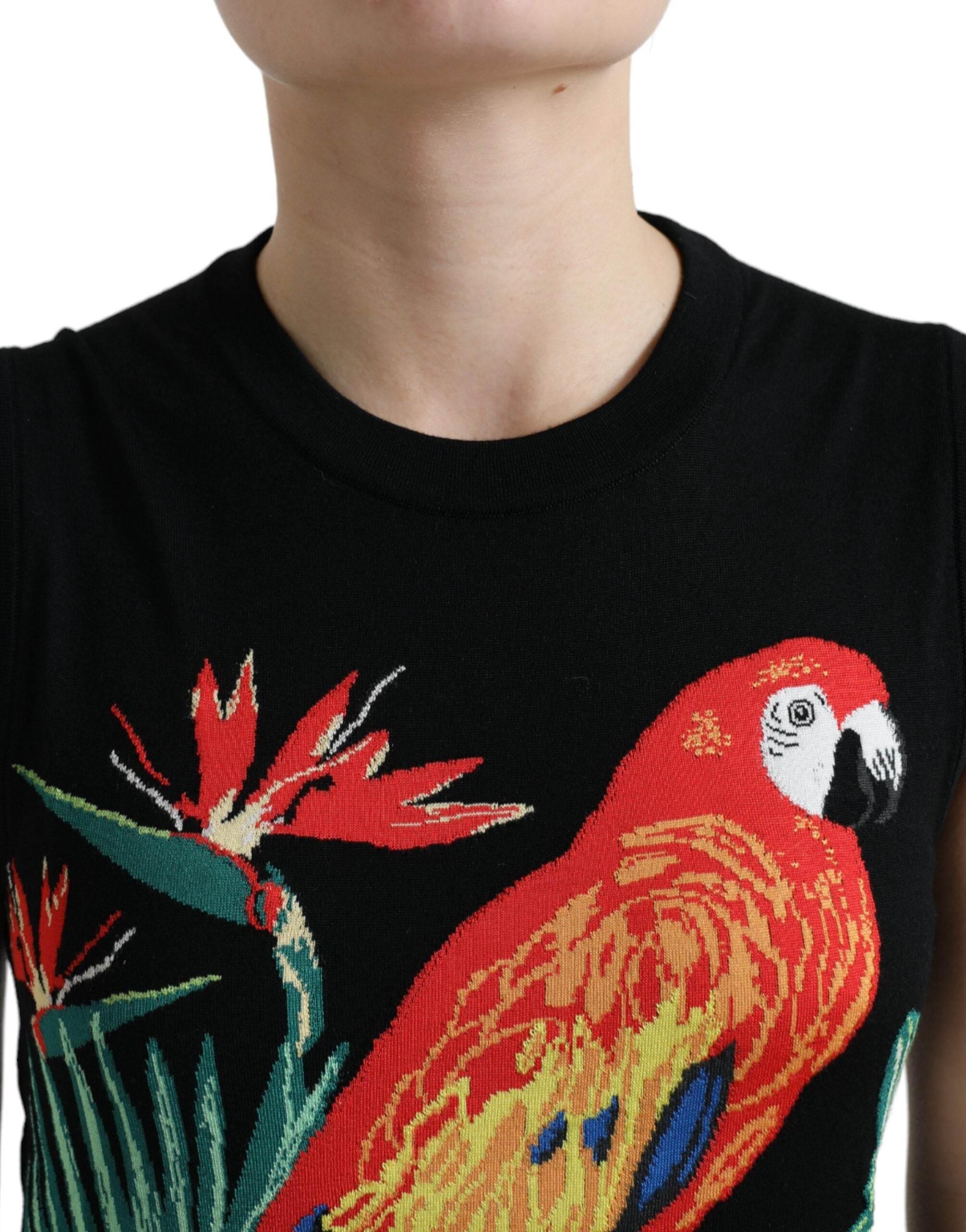 Dolce & Gabbana Black Bird Wool Knit Sleeveless Tank T-shirt - Hilstor
