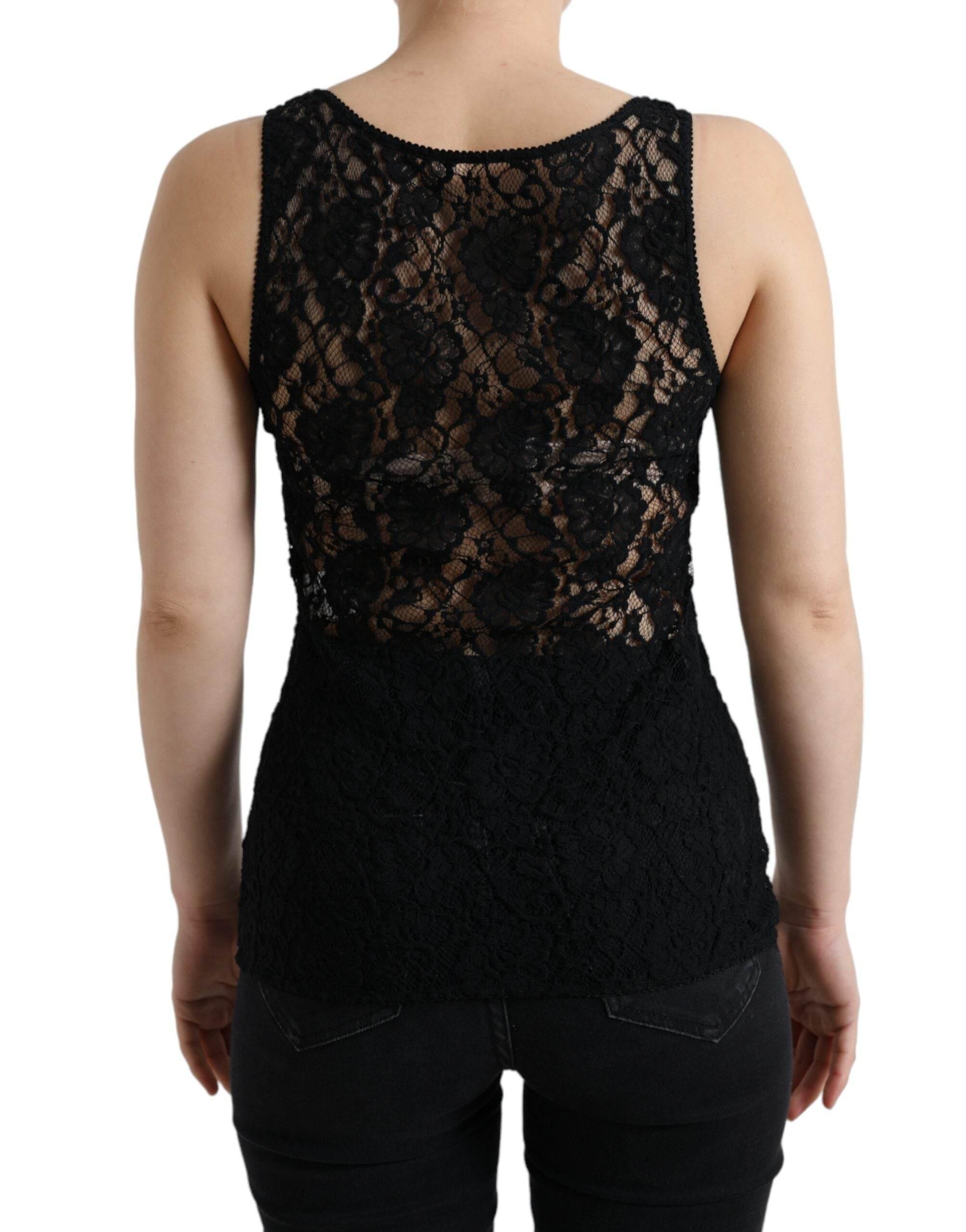 Dolce & Gabbana Black Logo Stripe Lace Sleeveless Tank Top - Hilstor