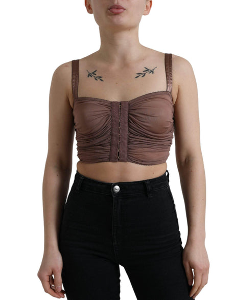 Dolce & Gabbana Brown Viscose Bustier Sleeveless Cropped Top - Hilstor