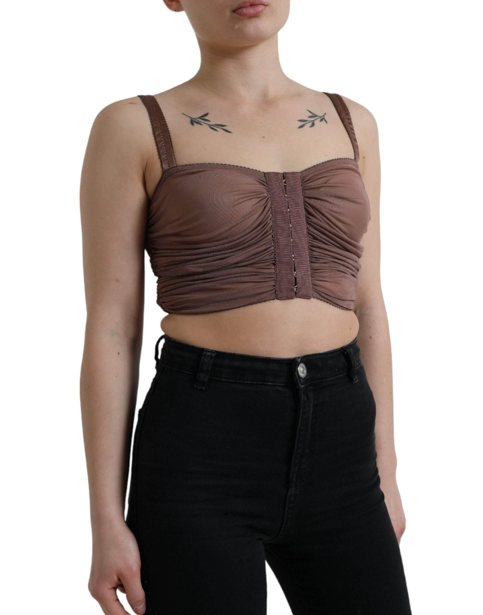 Dolce & Gabbana Brown Viscose Bustier Sleeveless Cropped Top - Hilstor