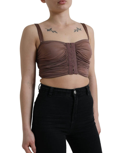 Dolce & Gabbana Brown Viscose Bustier Sleeveless Cropped Top - Hilstor