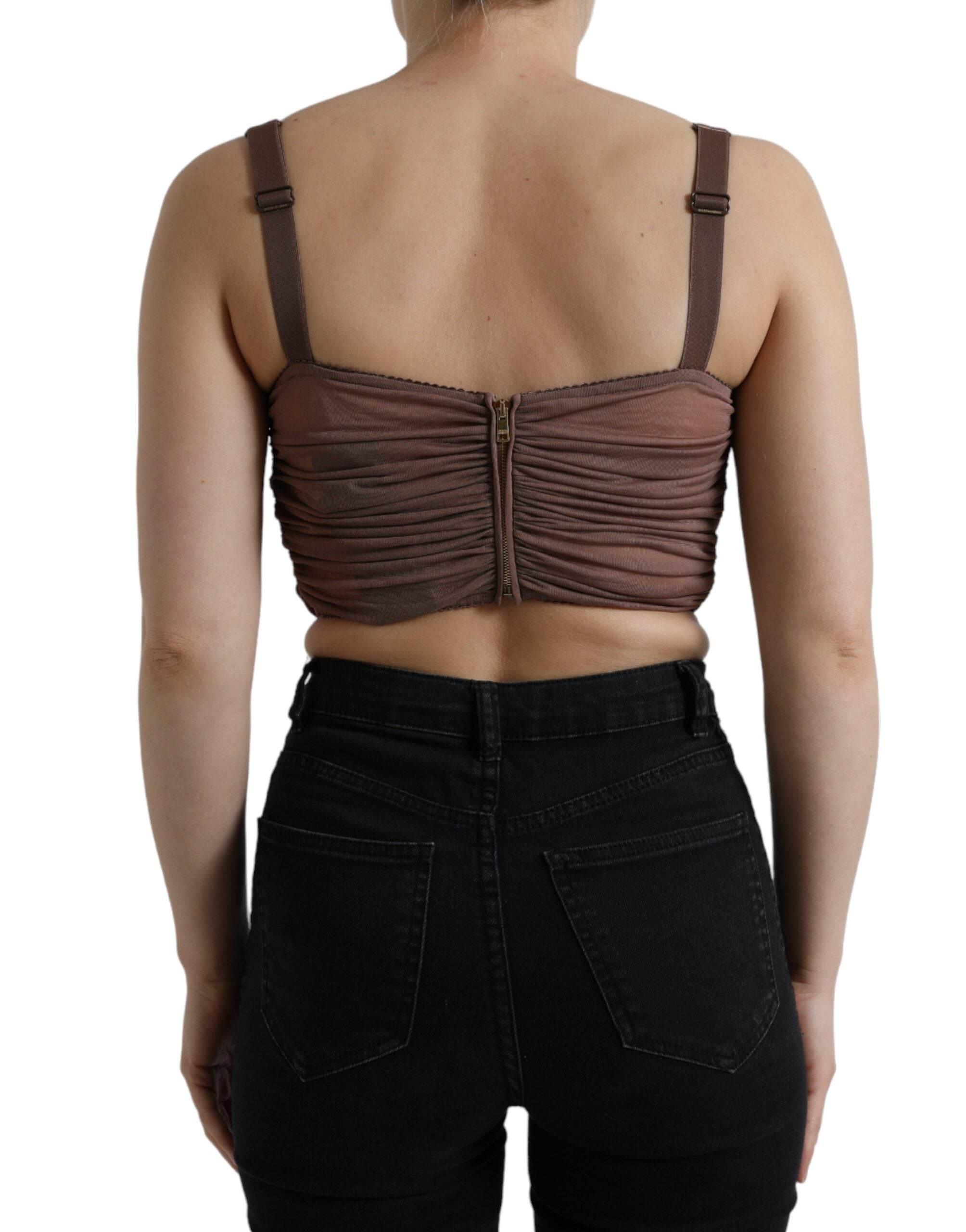 Dolce & Gabbana Brown Viscose Bustier Sleeveless Cropped Top - Hilstor