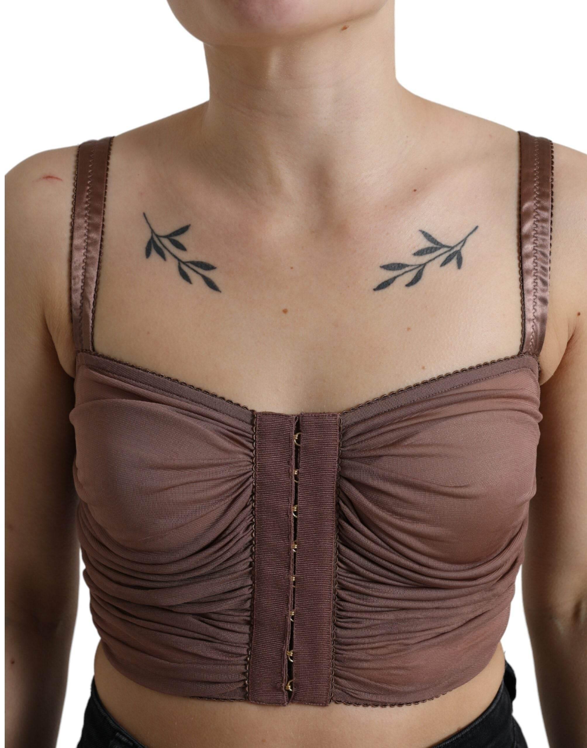 Dolce & Gabbana Brown Viscose Bustier Sleeveless Cropped Top - Hilstor