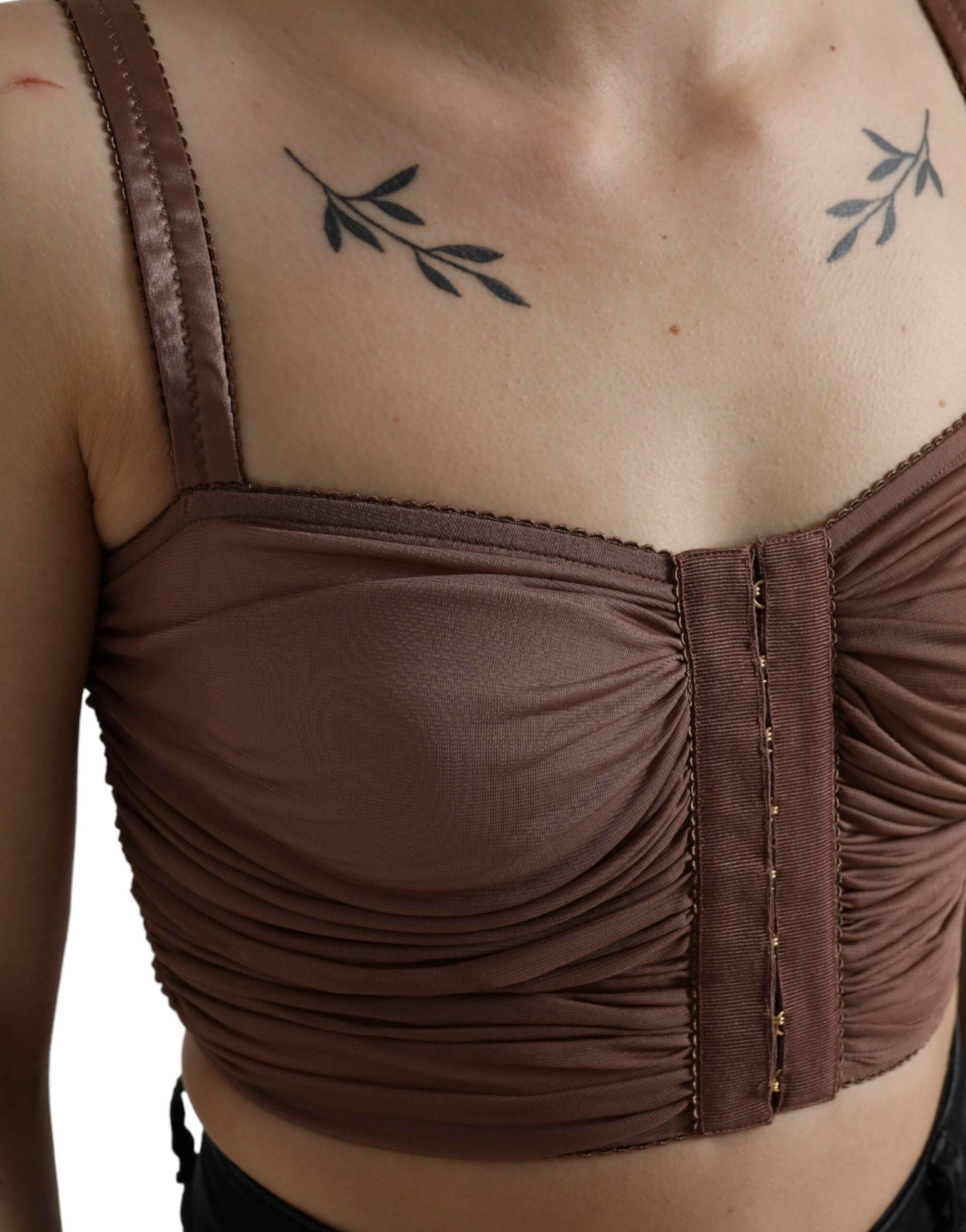 Dolce & Gabbana Brown Viscose Bustier Sleeveless Cropped Top - Hilstor