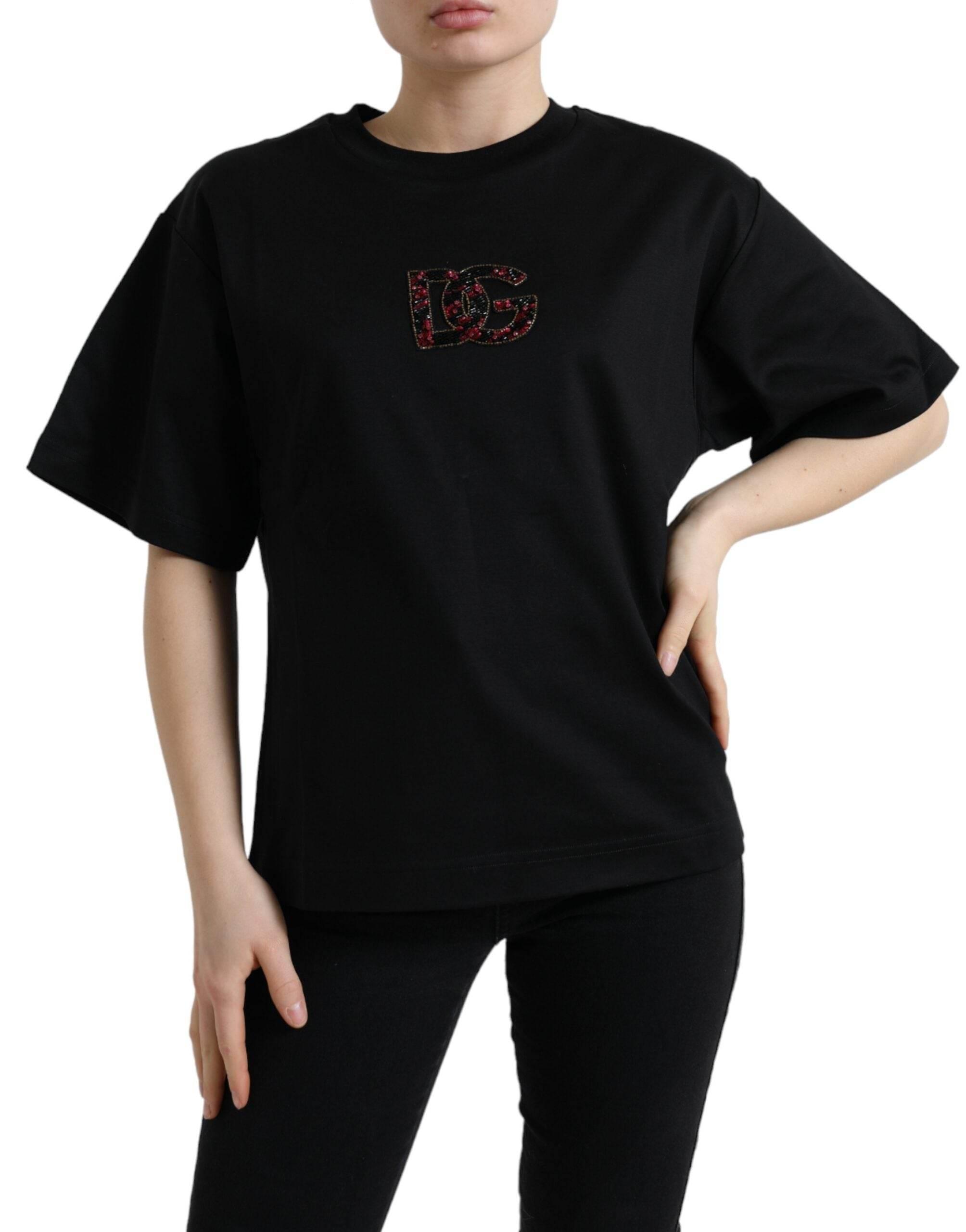 Dolce & Gabbana Black Cotton DG Crystal Crewneck Tee T-shirt - Hilstor