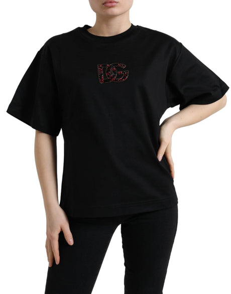 Dolce & Gabbana Black Cotton DG Crystal Crewneck Tee T-shirt - Hilstor
