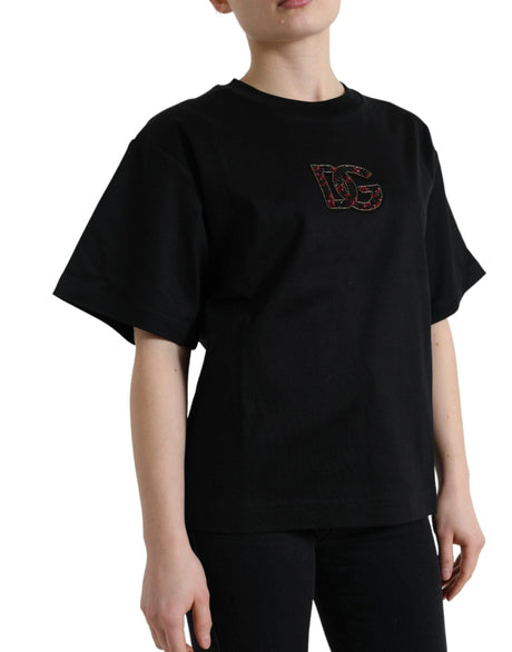 Dolce & Gabbana Black Cotton DG Crystal Crewneck Tee T-shirt - Hilstor