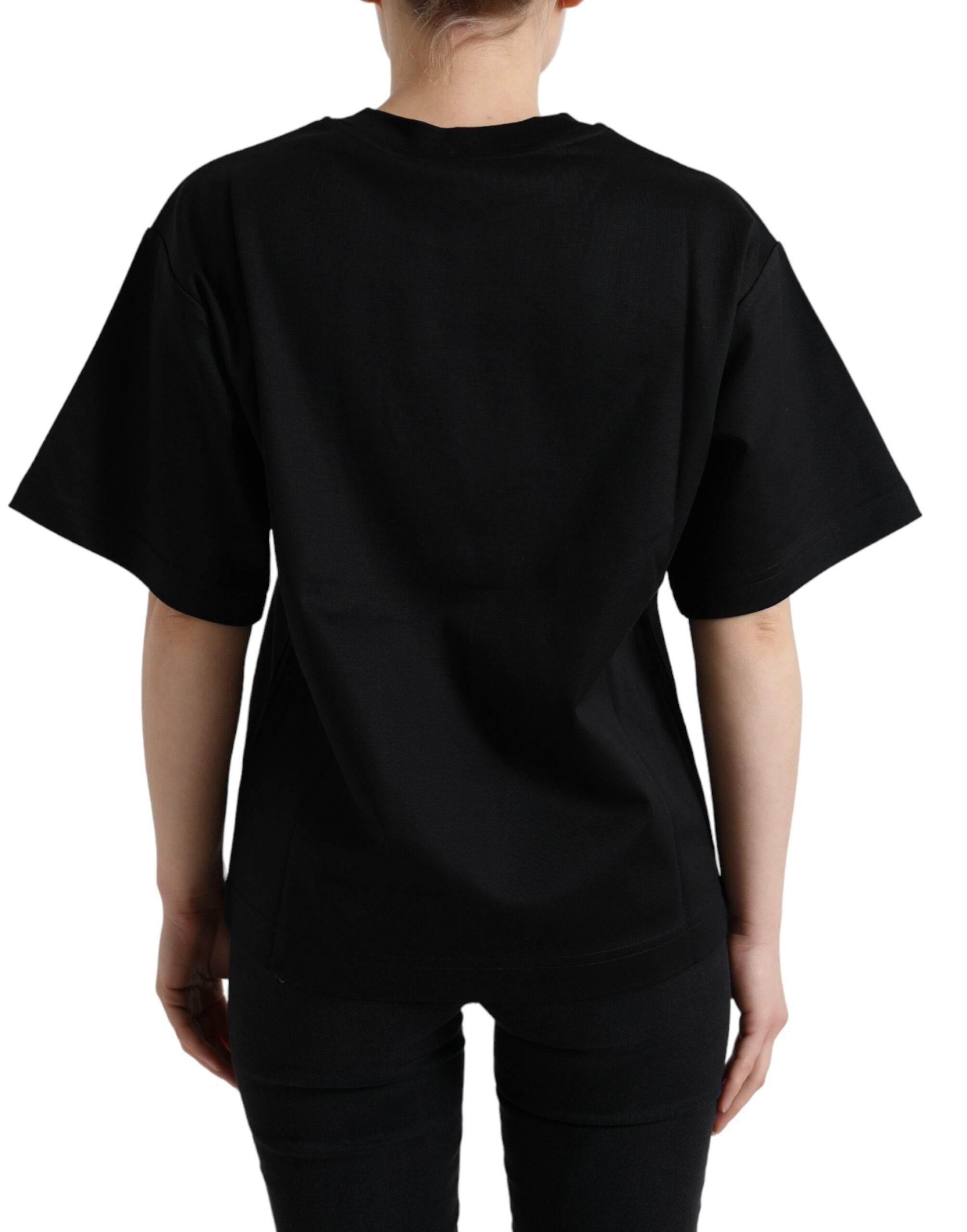 Dolce & Gabbana Black Cotton DG Crystal Crewneck Tee T-shirt - Hilstor