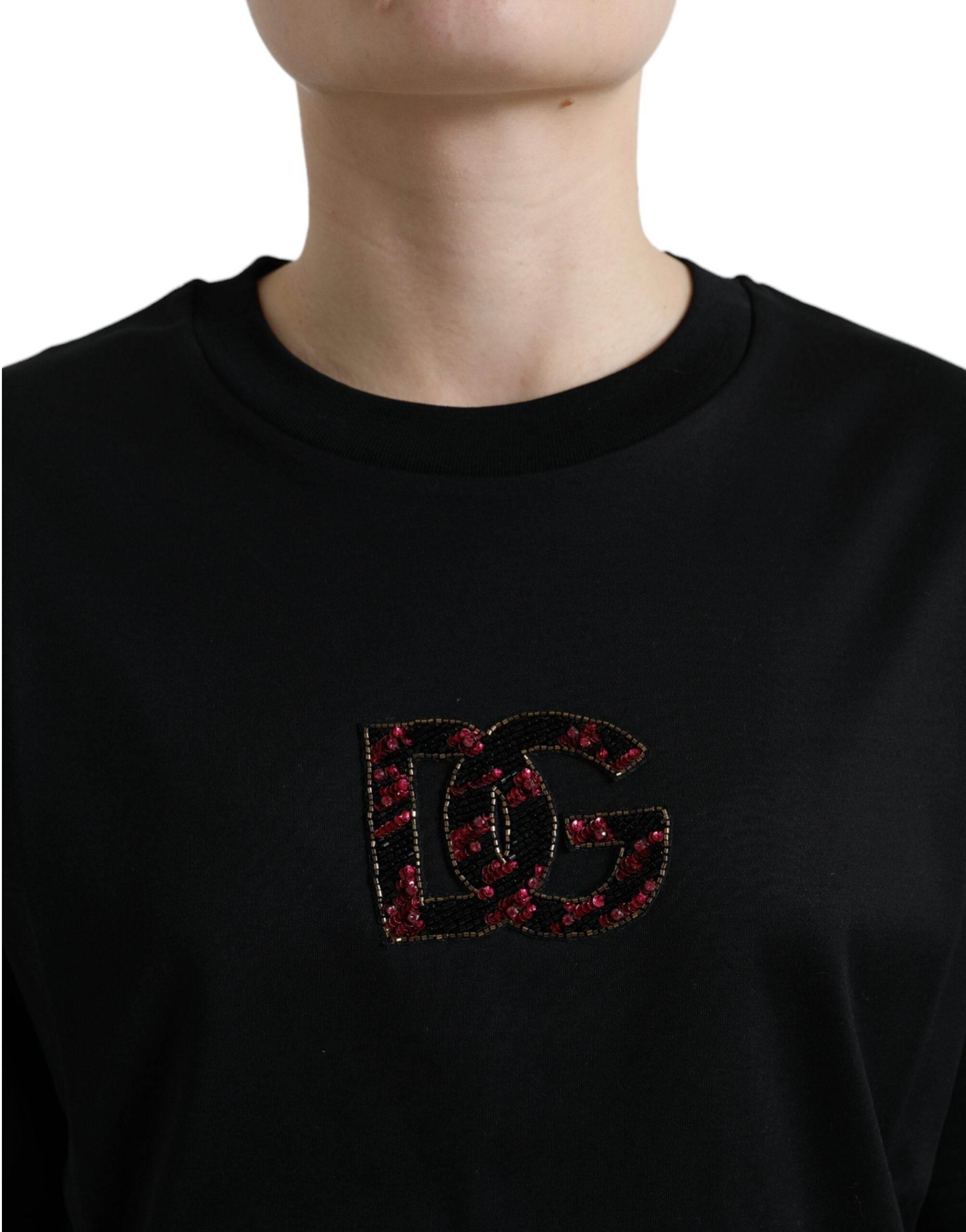 Dolce & Gabbana Black Cotton DG Crystal Crewneck Tee T-shirt - Hilstor