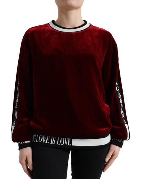 Dolce & Gabbana Bordeaux Velvet Crew Neck Pullover Sweater - Hilstor