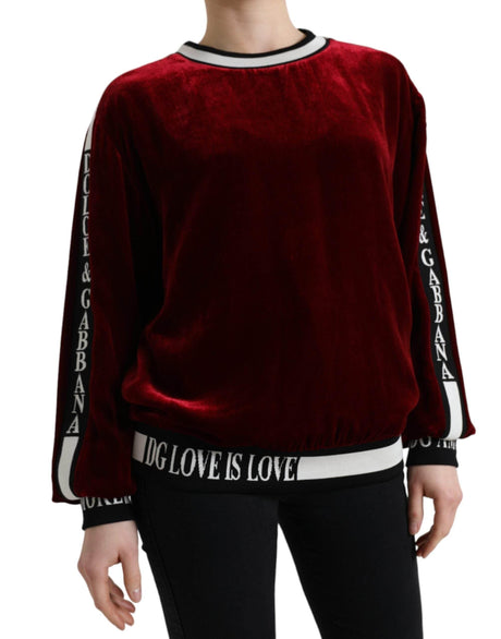 Dolce & Gabbana Bordeaux Velvet Crew Neck Pullover Sweater - Hilstor