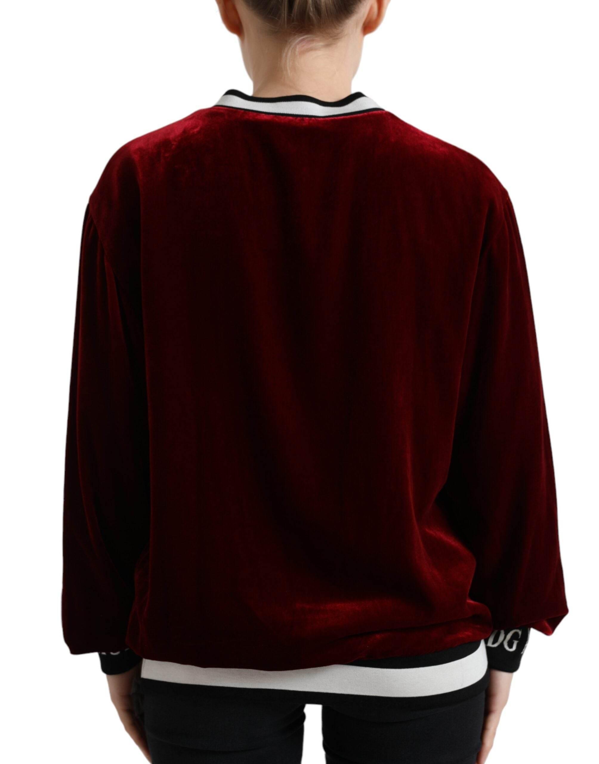 Dolce & Gabbana Bordeaux Velvet Crew Neck Pullover Sweater - Hilstor