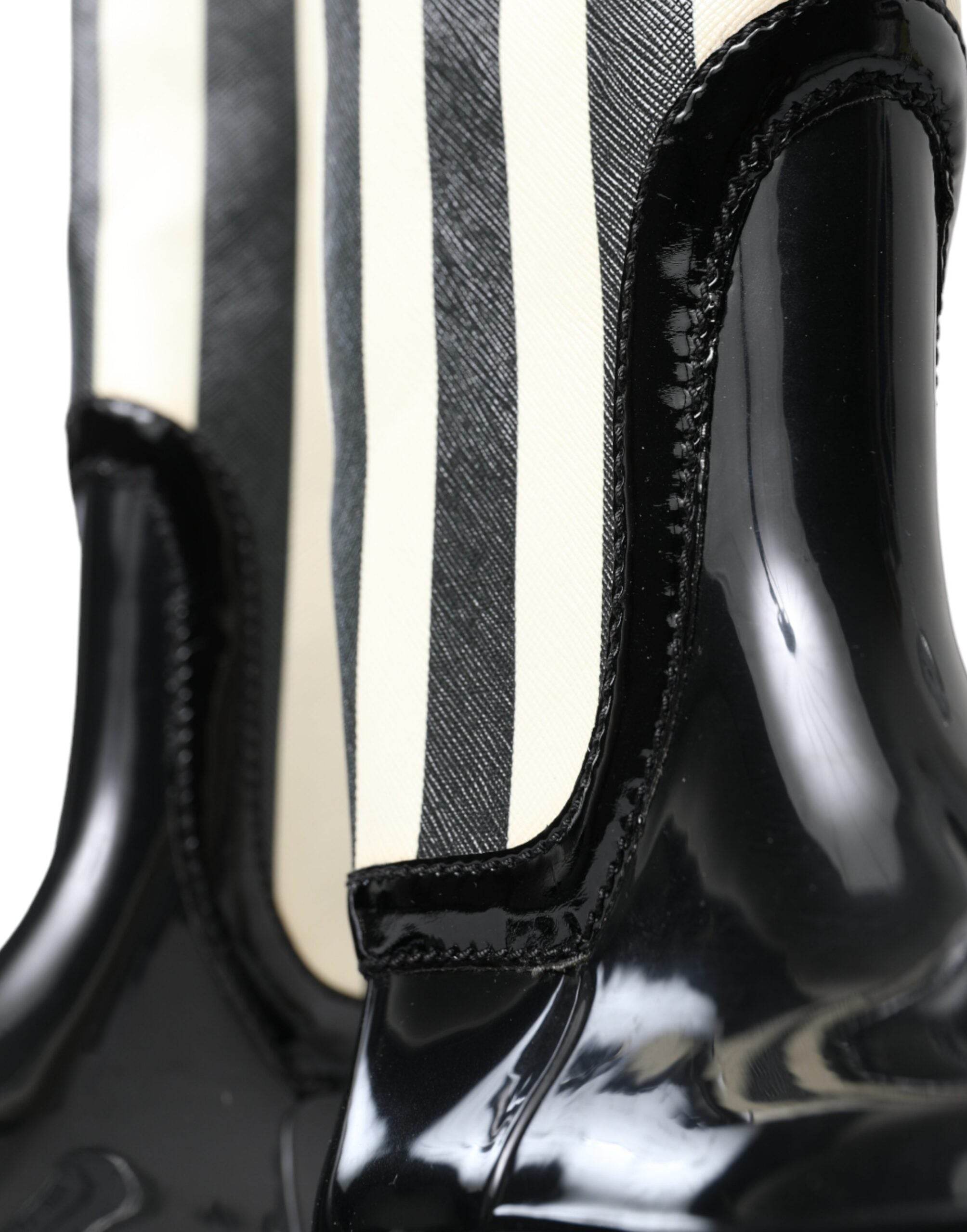 Dolce & Gabbana Black and White Striped Knee High Boots - Hilstor