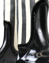 Dolce & Gabbana Black and White Striped Knee High Boots - Hilstor