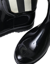 Dolce & Gabbana Black and White Striped Knee High Boots - Hilstor