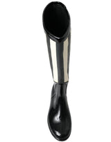 Dolce & Gabbana Black and White Striped Knee High Boots - Hilstor