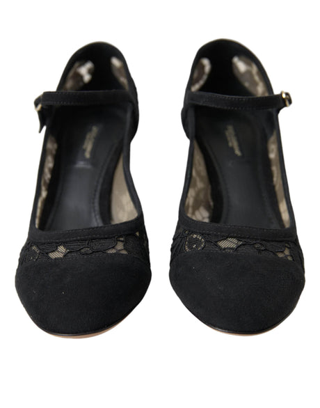 Dolce & Gabbana Elegant Suede Mary Jane Lace Heels - Hilstor