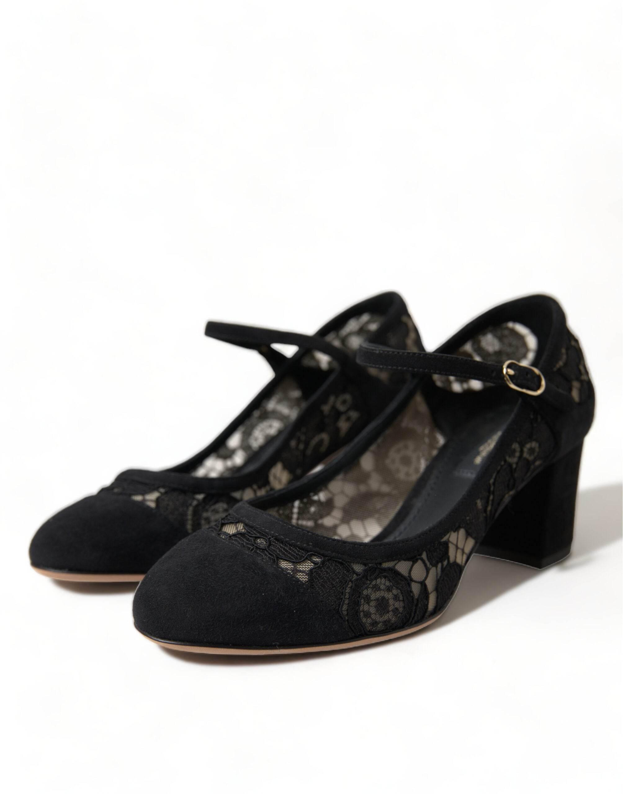 Dolce & Gabbana Elegant Suede Mary Jane Lace Heels - Hilstor