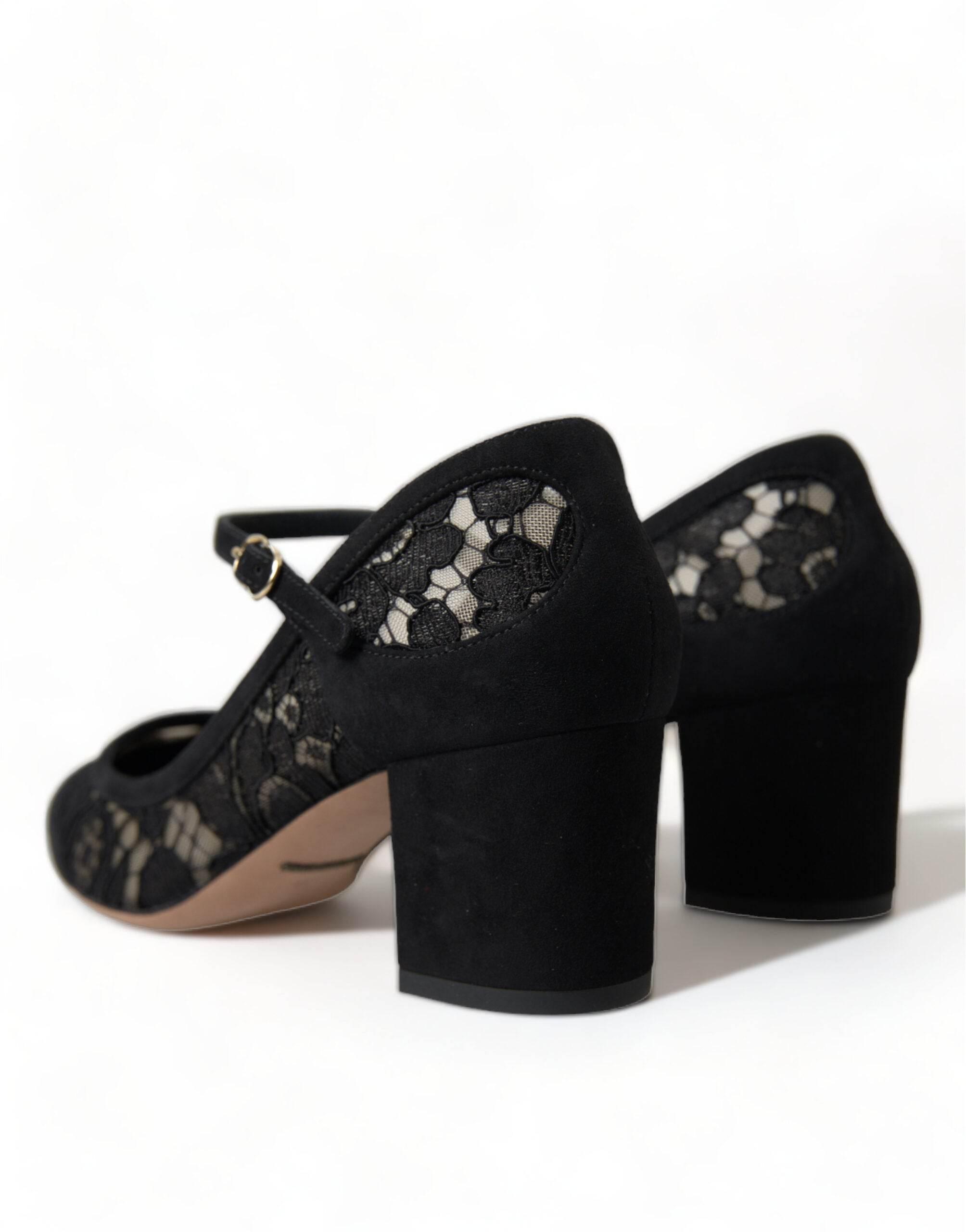 Dolce & Gabbana Elegant Suede Mary Jane Lace Heels - Hilstor