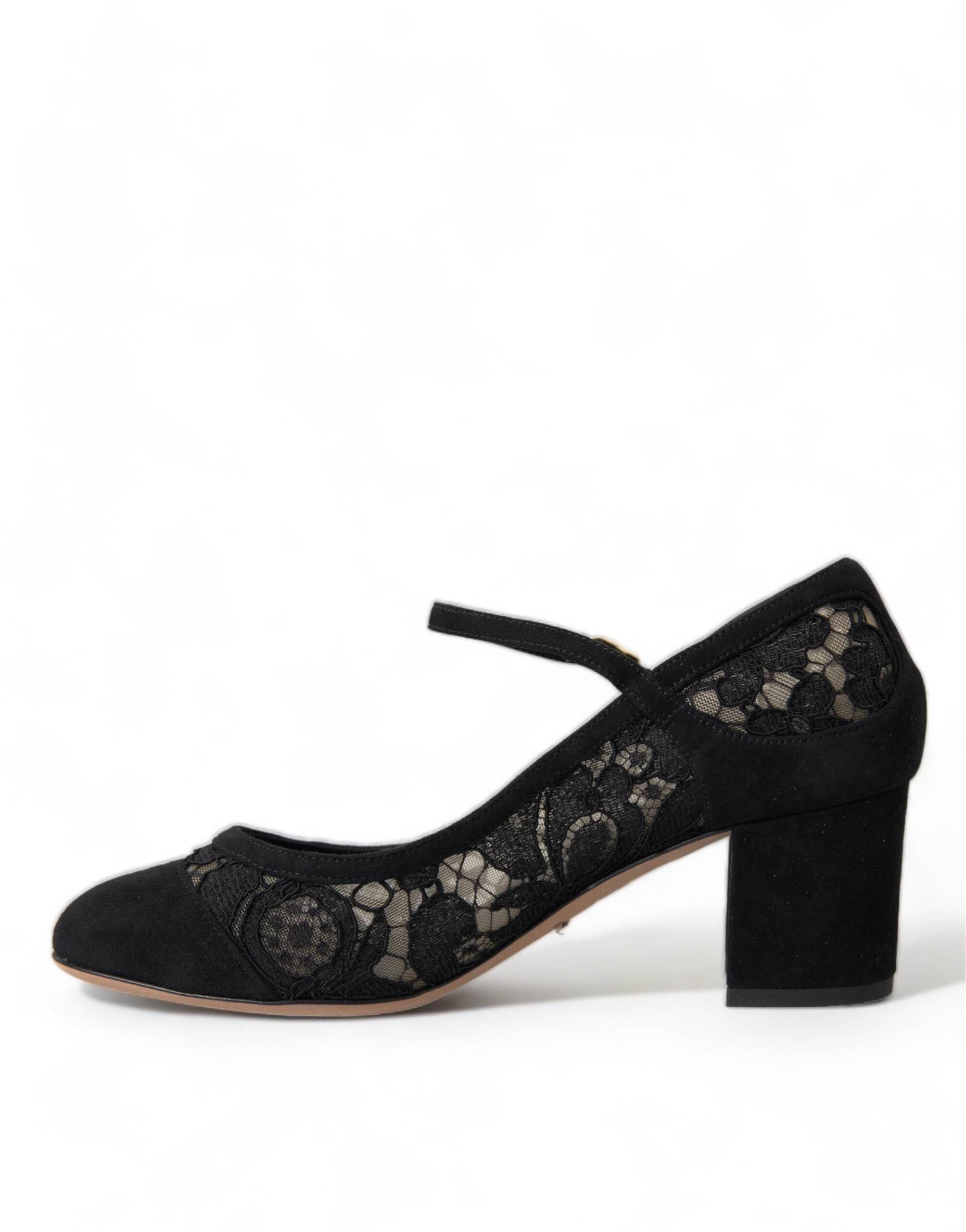 Dolce & Gabbana Elegant Suede Mary Jane Lace Heels - Hilstor