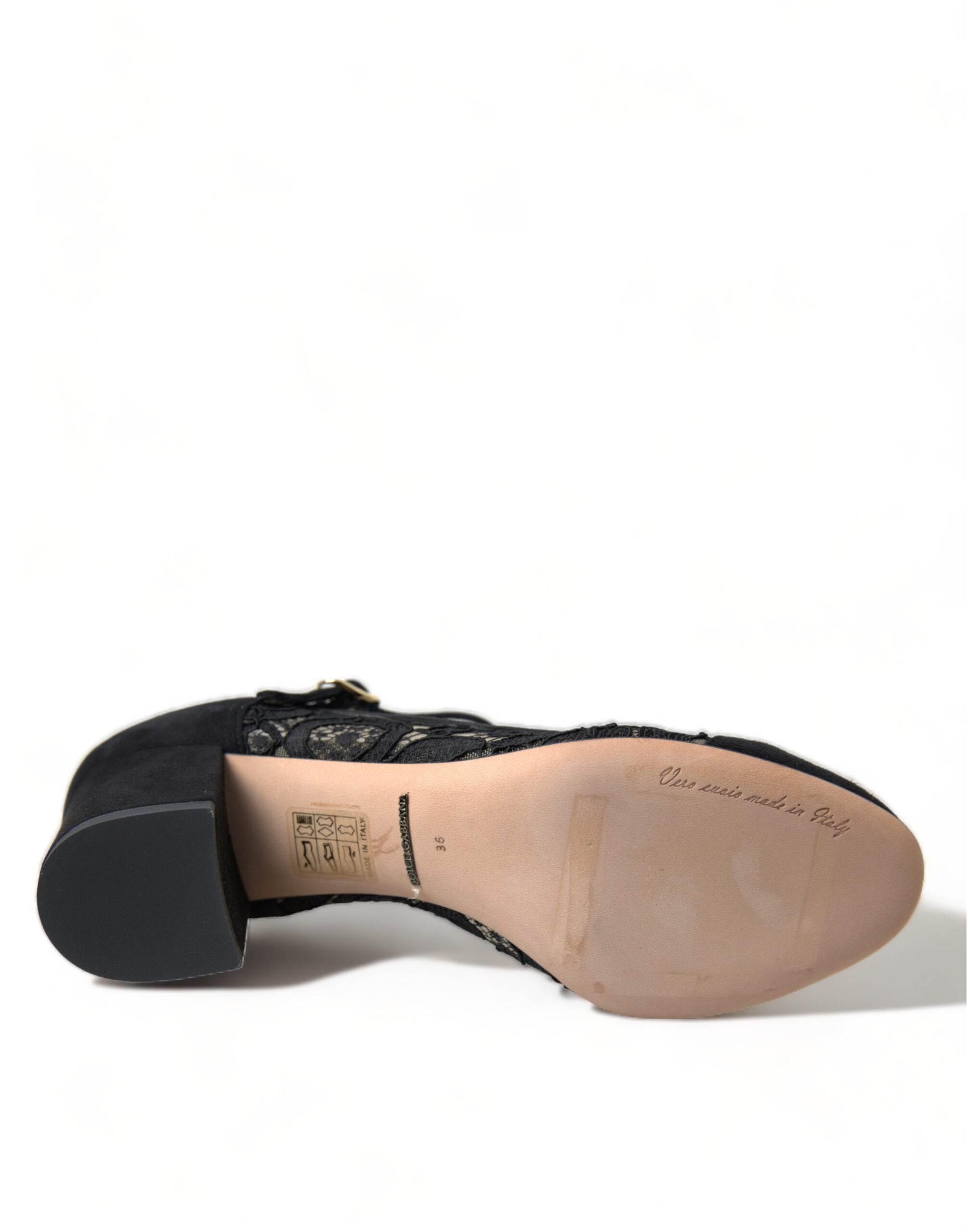 Dolce & Gabbana Elegant Suede Mary Jane Lace Heels - Hilstor