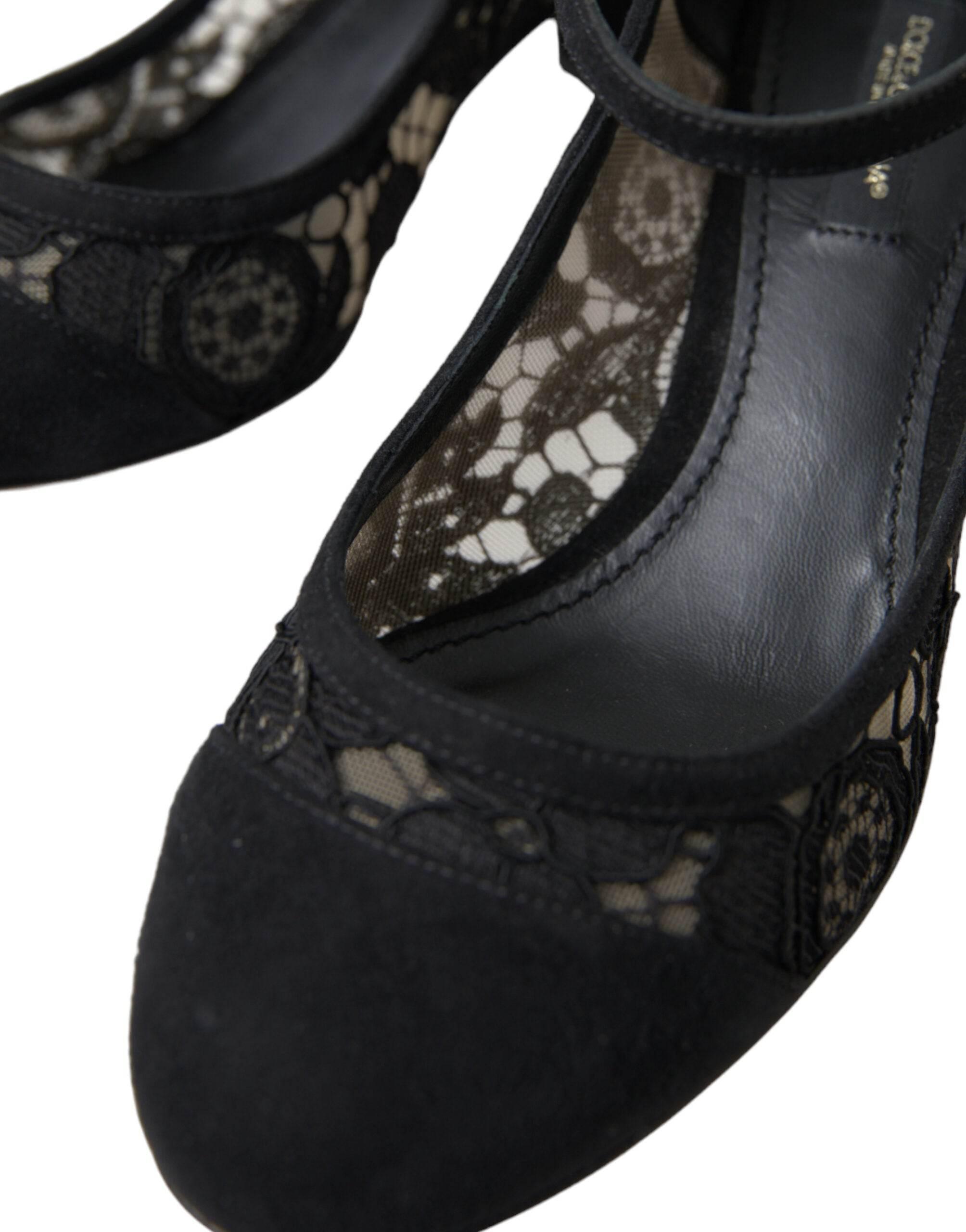 Dolce & Gabbana Elegant Suede Mary Jane Lace Heels - Hilstor