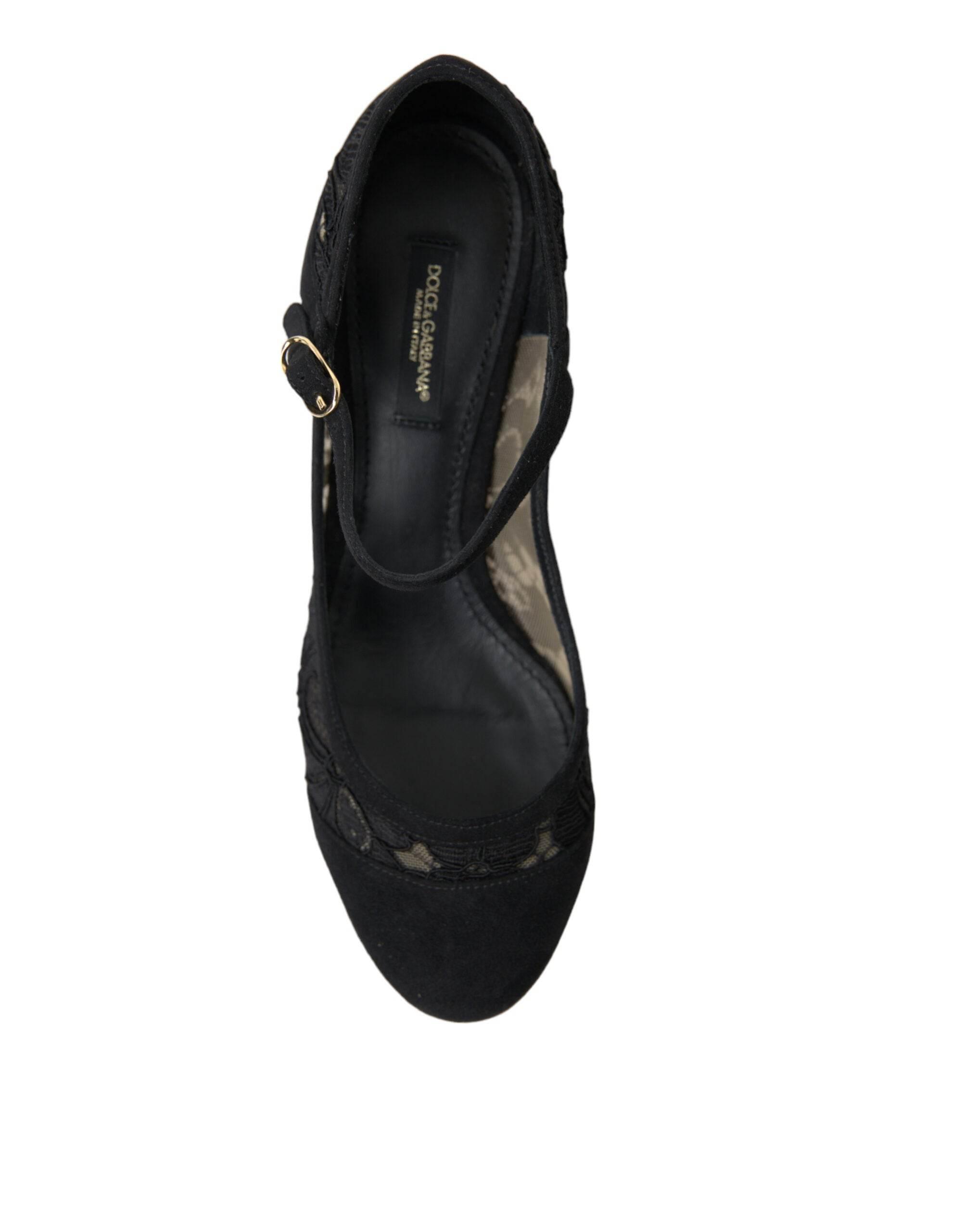 Dolce & Gabbana Elegant Suede Mary Jane Lace Heels - Hilstor