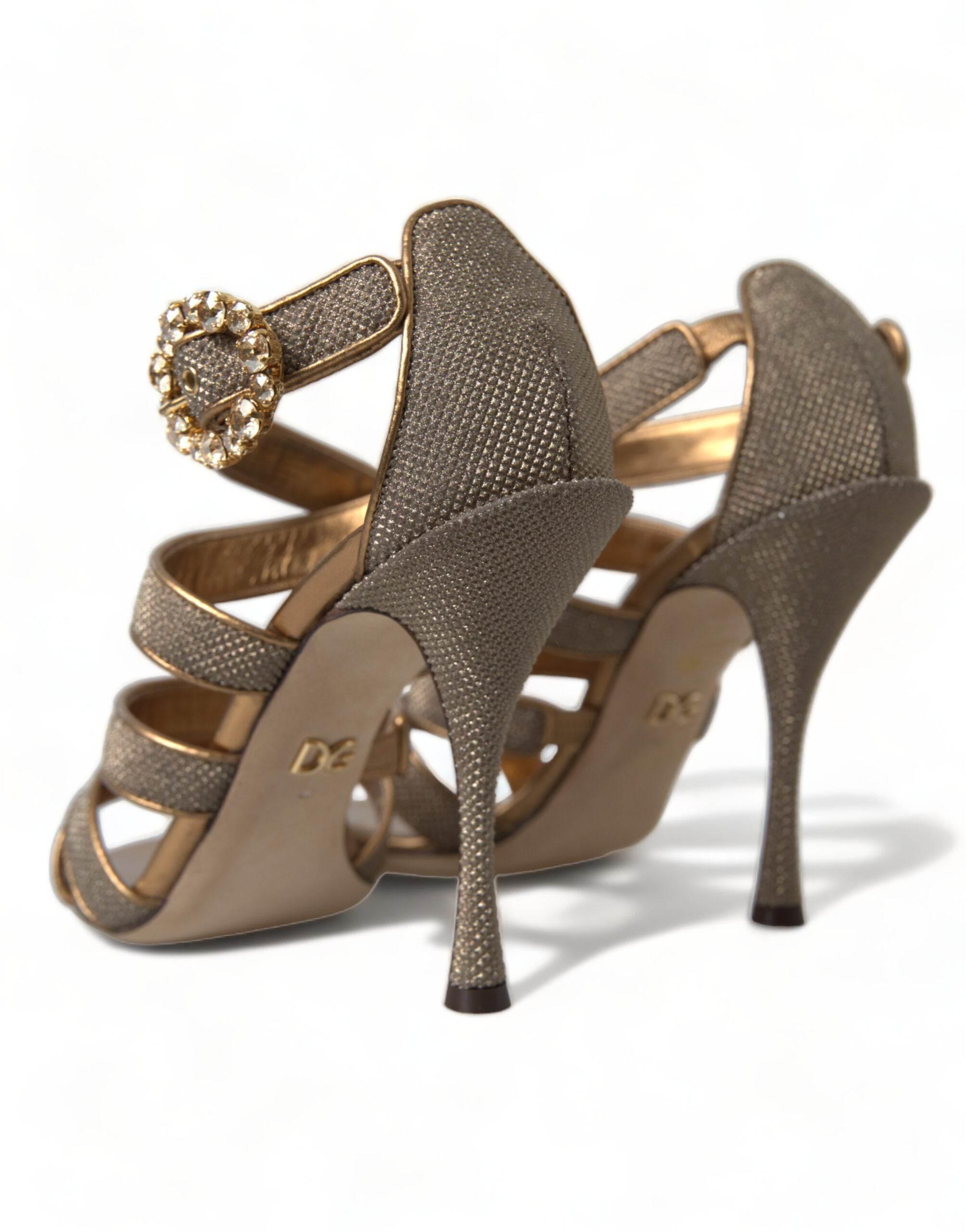 Dolce & Gabbana Bronze Crystal Strap Heels Sandals Shoes - Hilstor