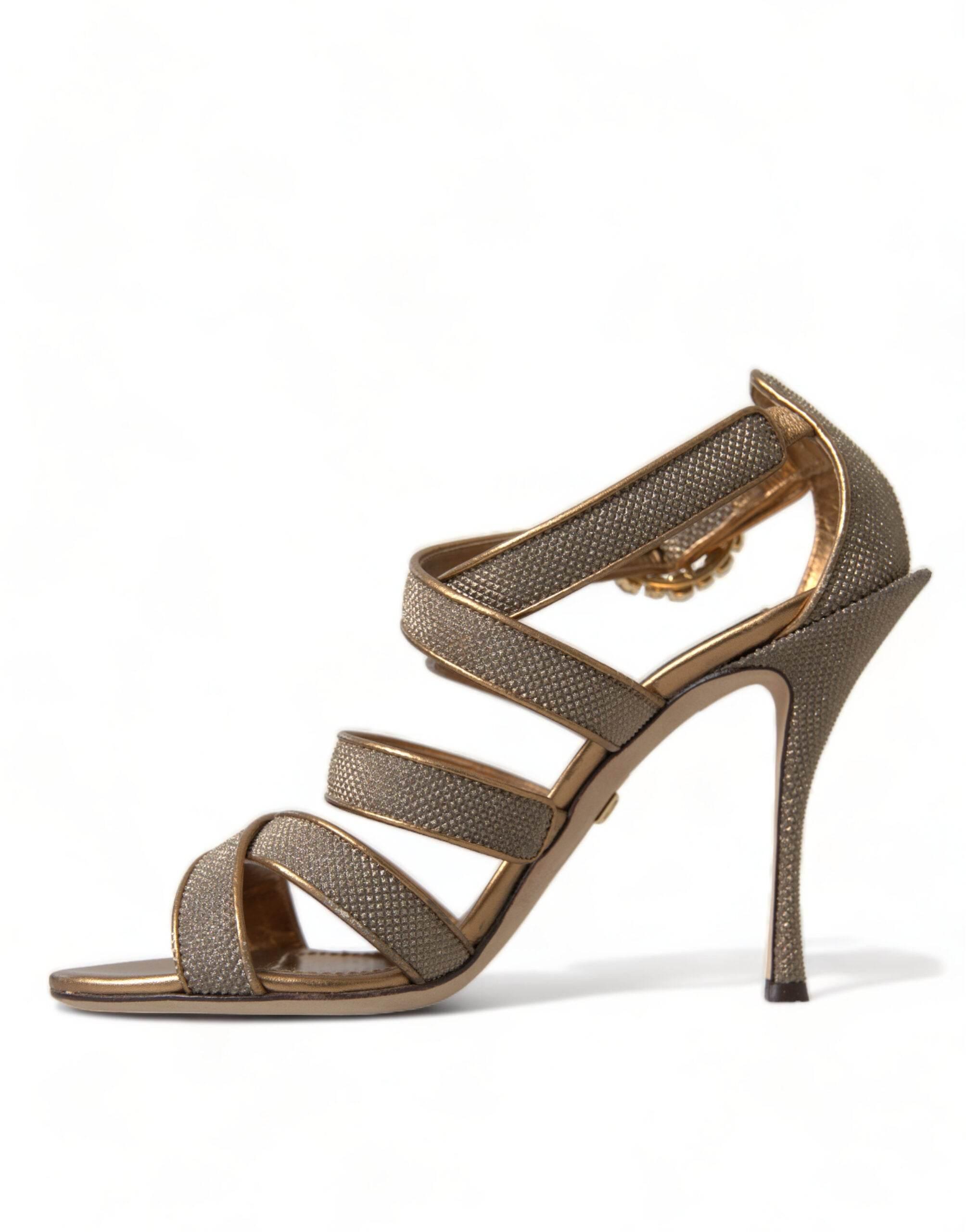 Dolce & Gabbana Bronze Crystal Strap Heels Sandals Shoes - Hilstor