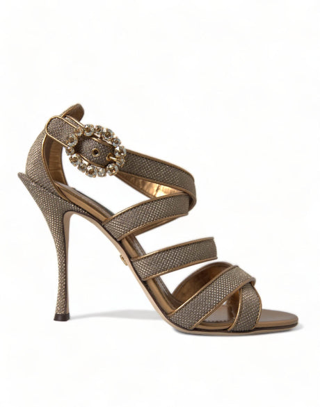 Dolce & Gabbana Bronze Crystal Strap Heels Sandals Shoes - Hilstor