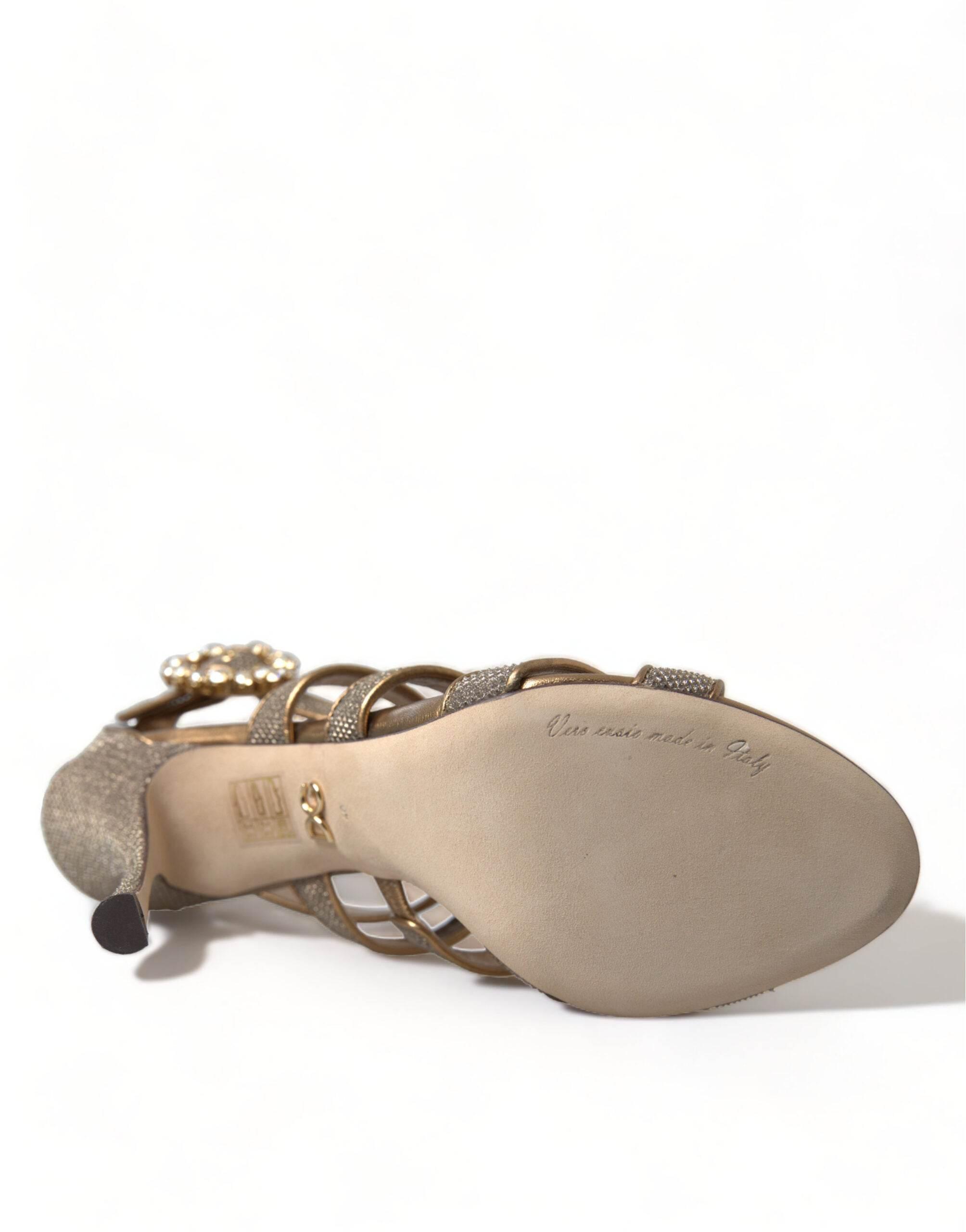 Dolce & Gabbana Bronze Crystal Strap Heels Sandals Shoes - Hilstor