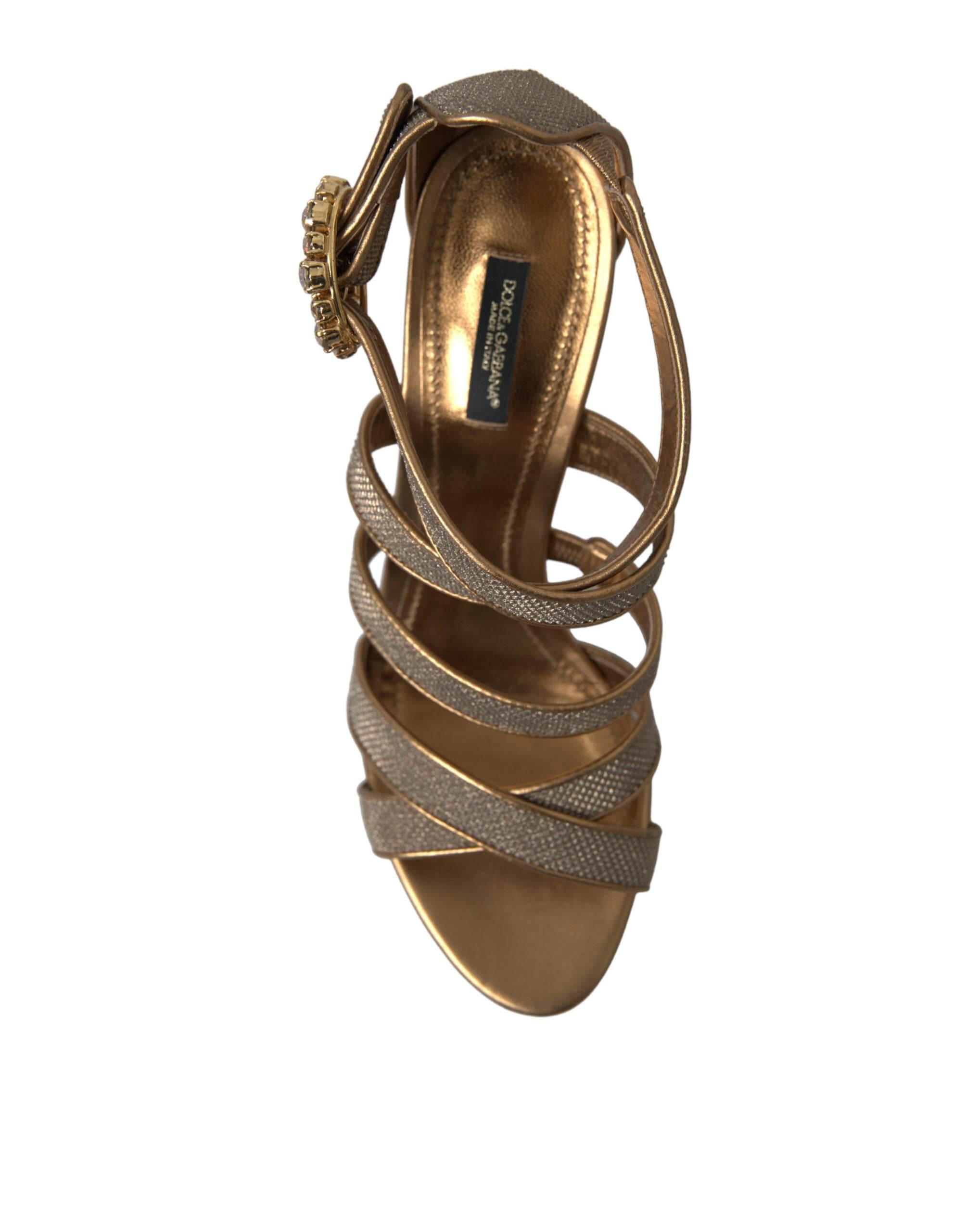 Dolce & Gabbana Bronze Crystal Strap Heels Sandals Shoes - Hilstor