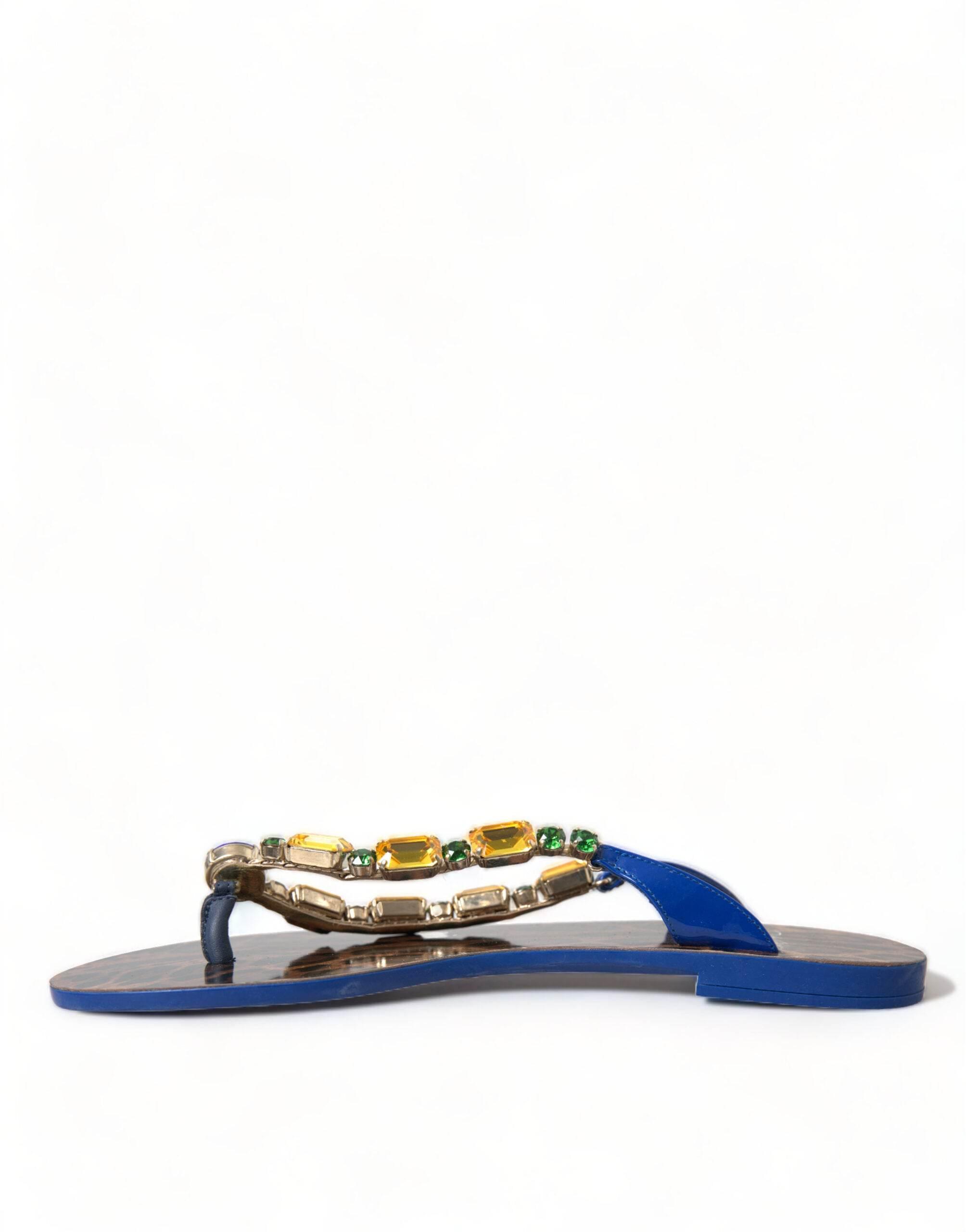 Dolce & Gabbana Elegant Blue Leather Flat Sandals - Hilstor