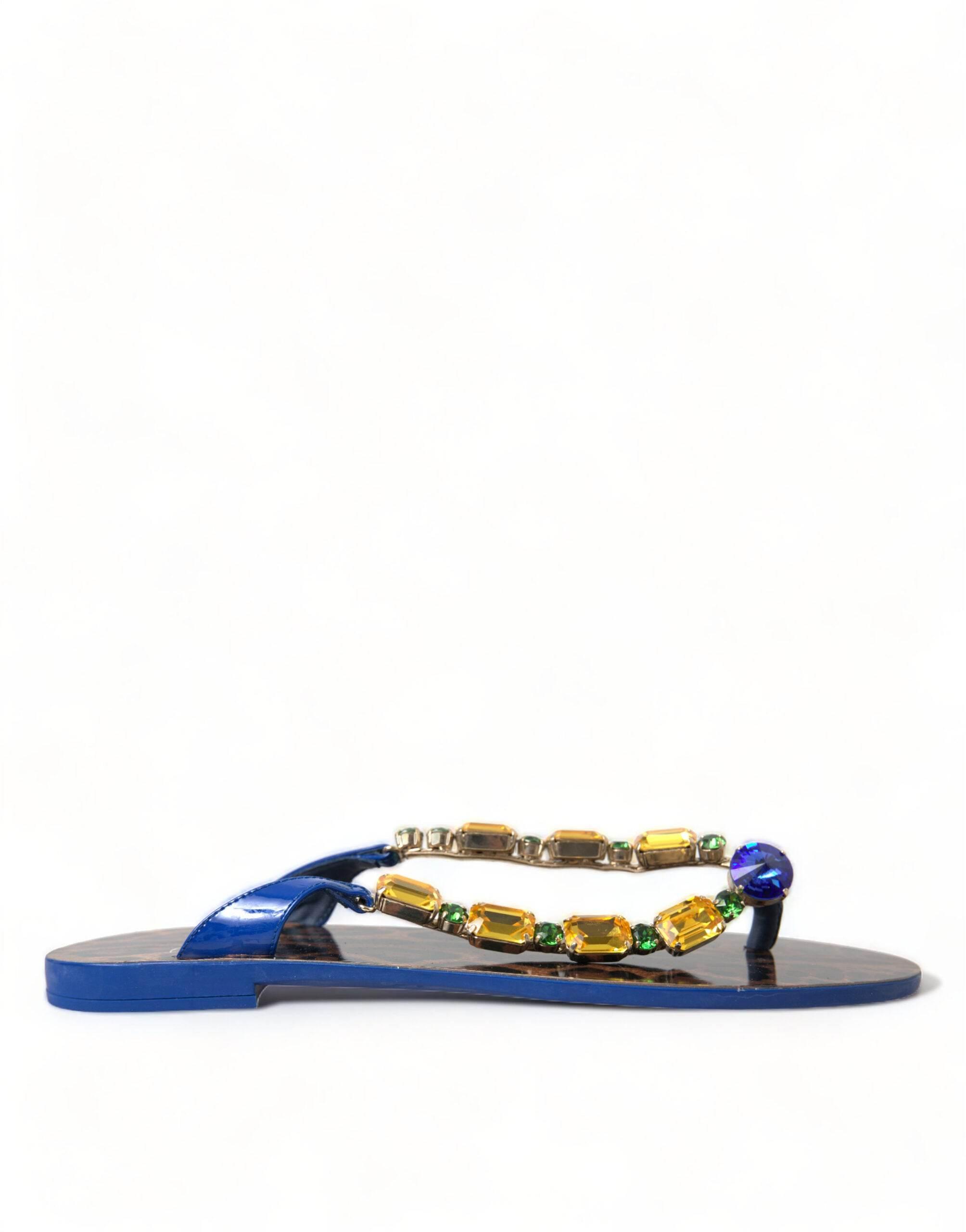 Dolce & Gabbana Elegant Blue Leather Flat Sandals - Hilstor