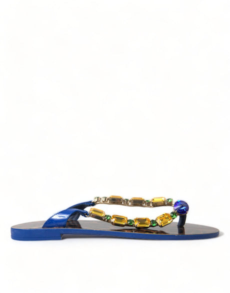 Dolce & Gabbana Elegant Blue Leather Flat Sandals - Hilstor