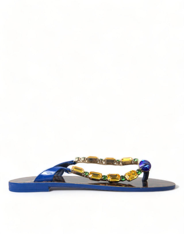 Dolce & Gabbana Elegant Blue Leather Flat Sandals - Hilstor