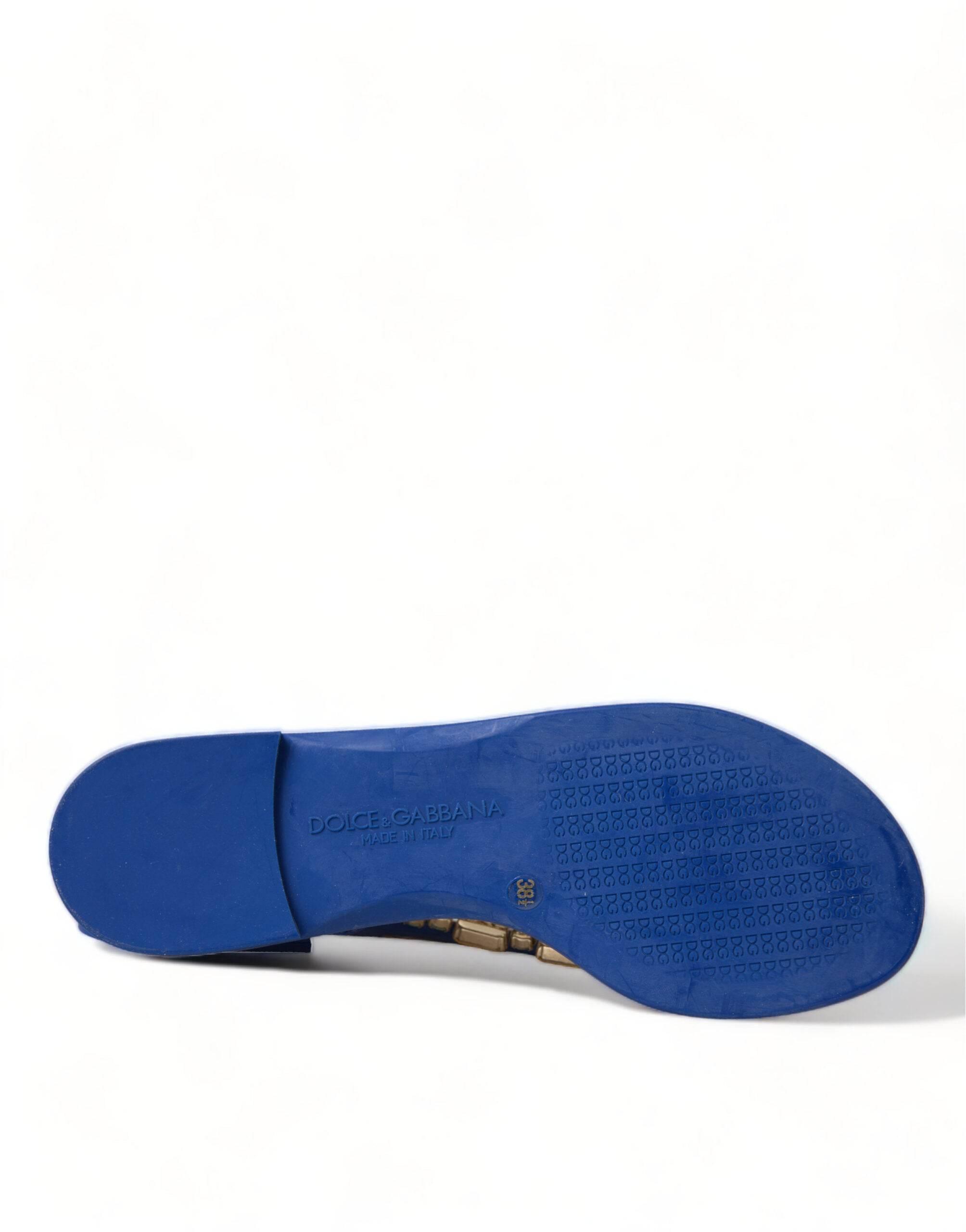 Dolce & Gabbana Elegant Blue Leather Flat Sandals - Hilstor