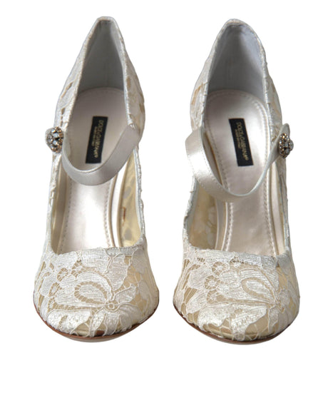 Dolce & Gabbana White Lace Crystals Heels Sandals Shoes - Hilstor