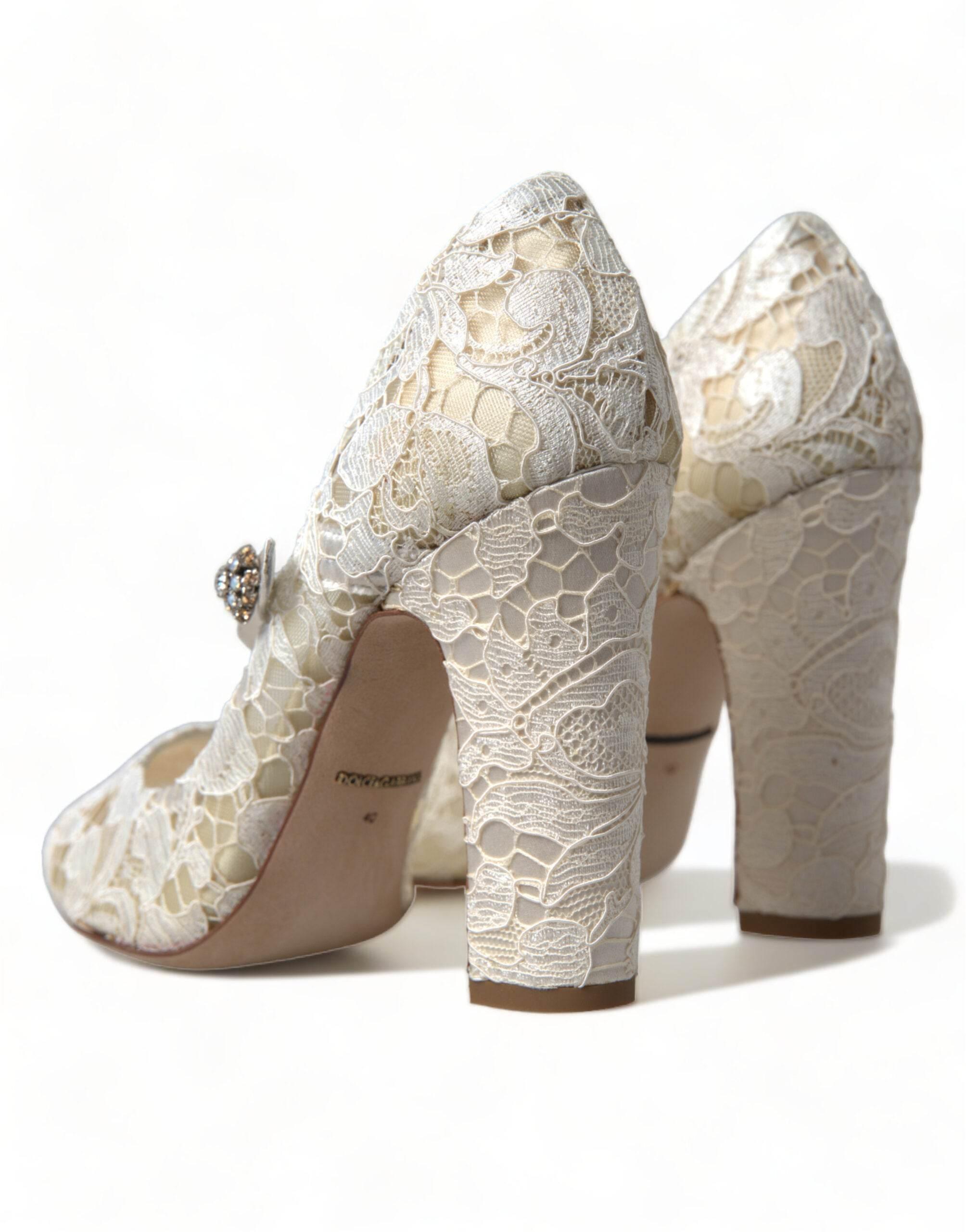 Dolce & Gabbana White Lace Crystals Heels Sandals Shoes - Hilstor