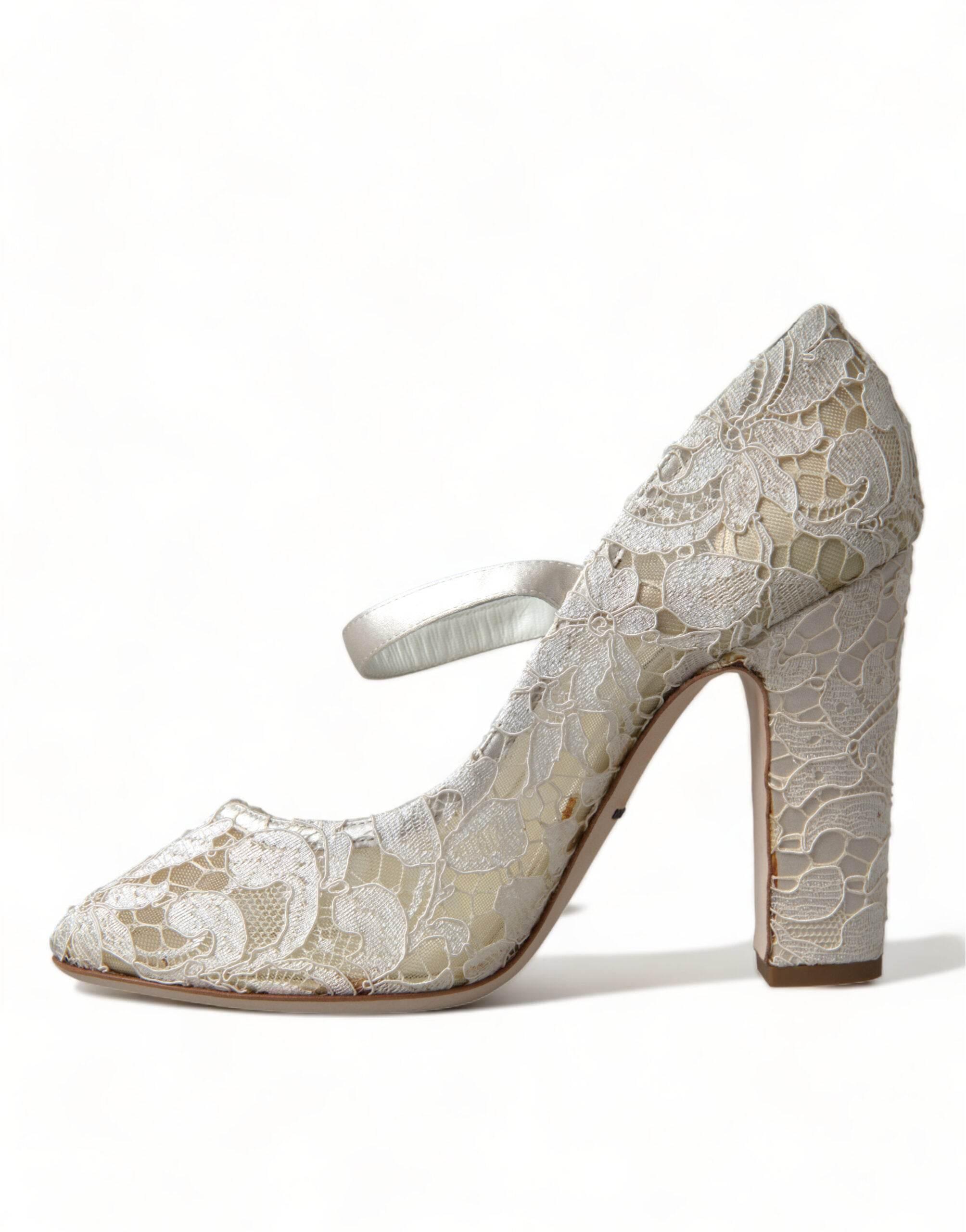 Dolce & Gabbana White Lace Crystals Heels Sandals Shoes - Hilstor