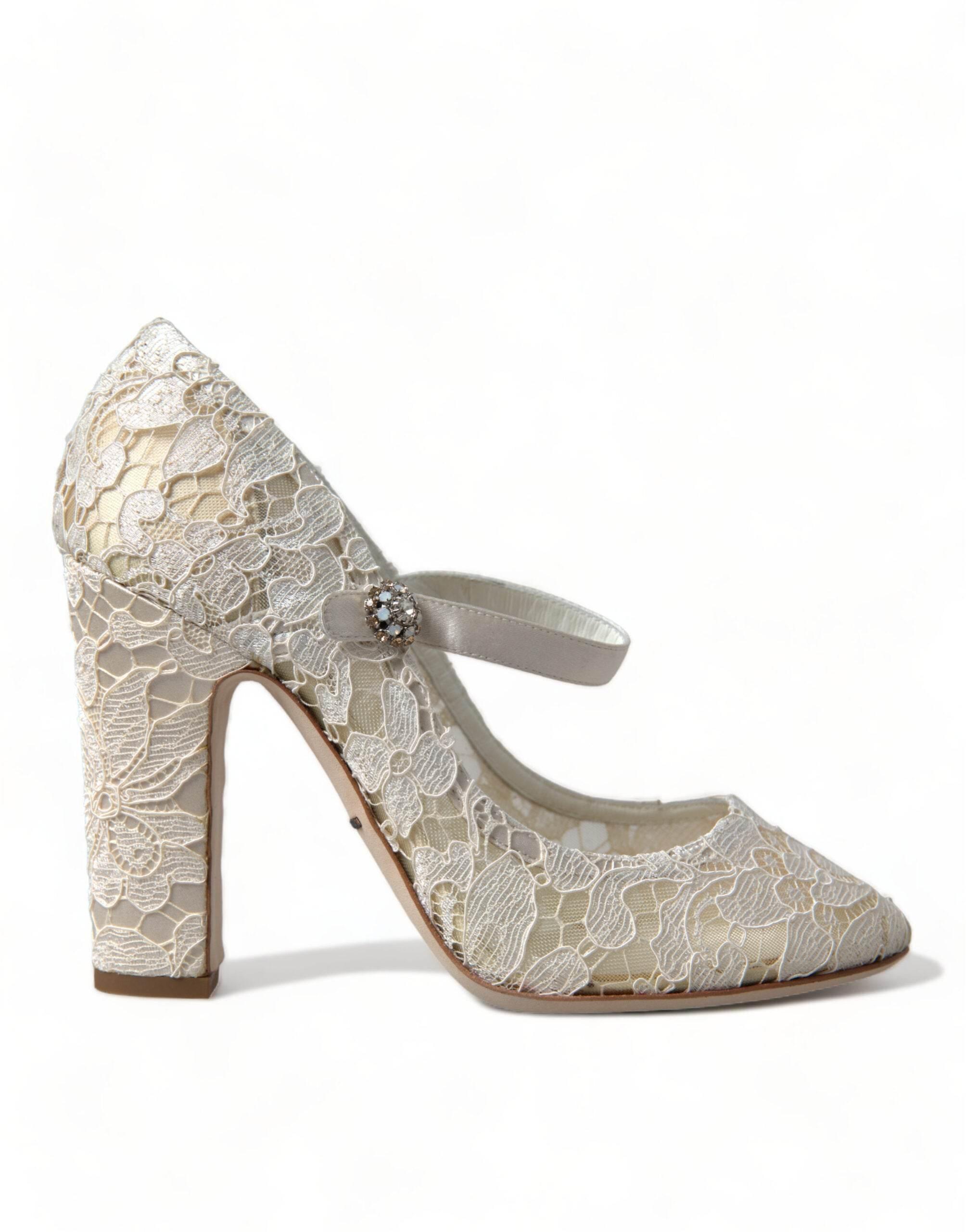 Dolce & Gabbana White Lace Crystals Heels Sandals Shoes - Hilstor