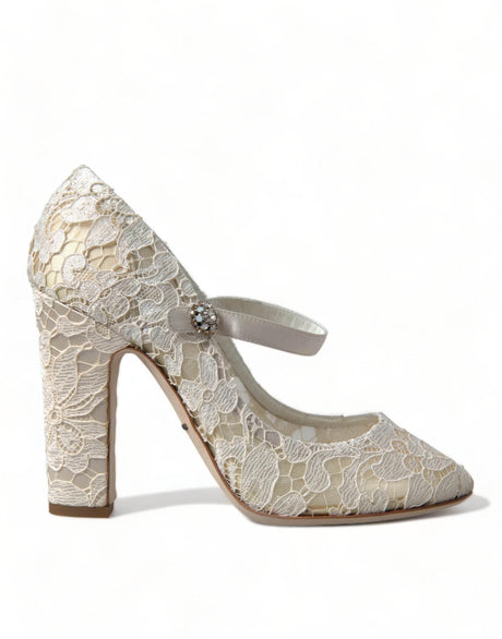 Dolce & Gabbana White Lace Crystals Heels Sandals Shoes - Hilstor