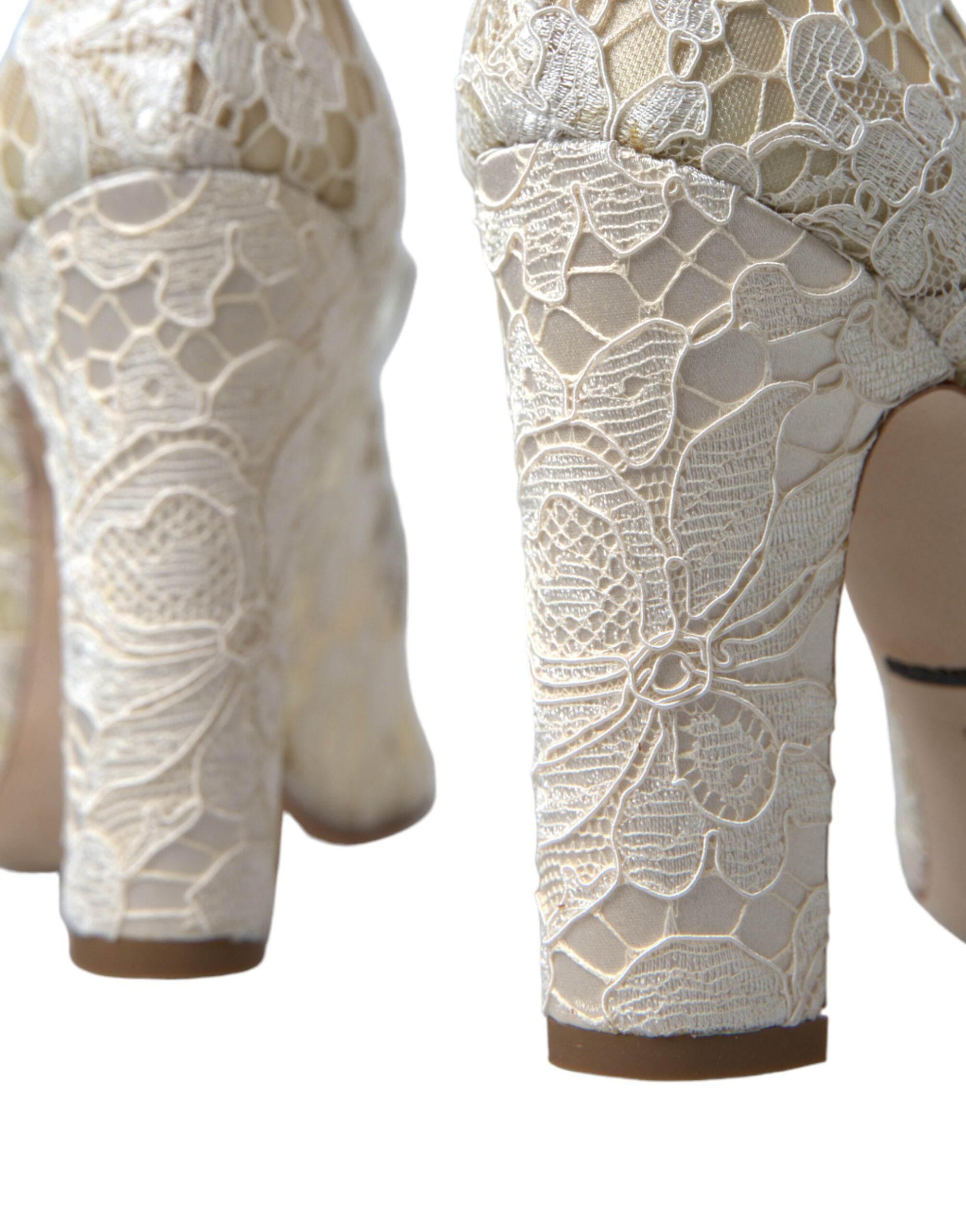 Dolce & Gabbana White Lace Crystals Heels Sandals Shoes - Hilstor