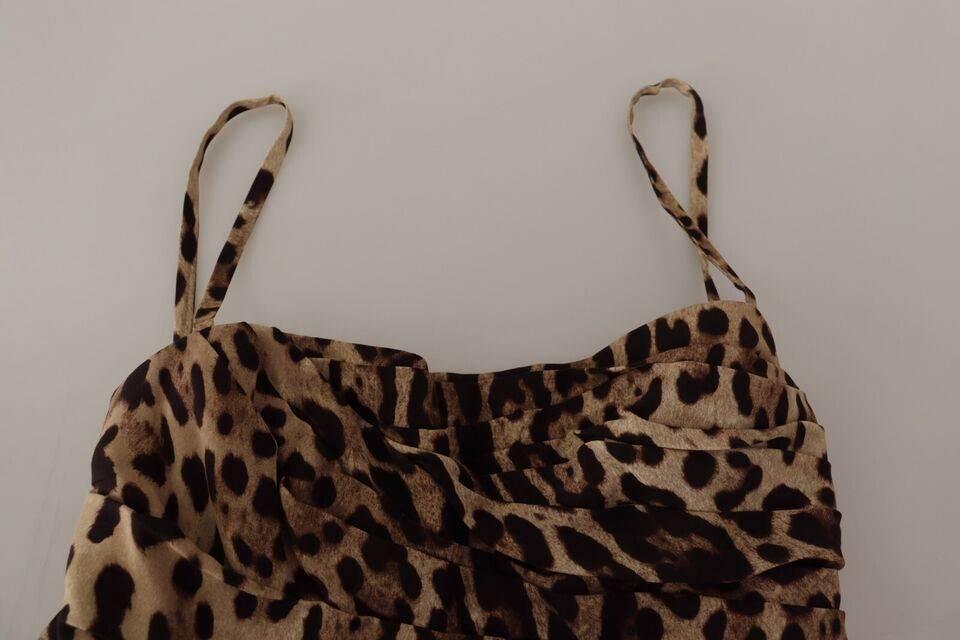 Dolce & Gabbana Brown Leopard Print Ruched Midi Dress - Hilstor